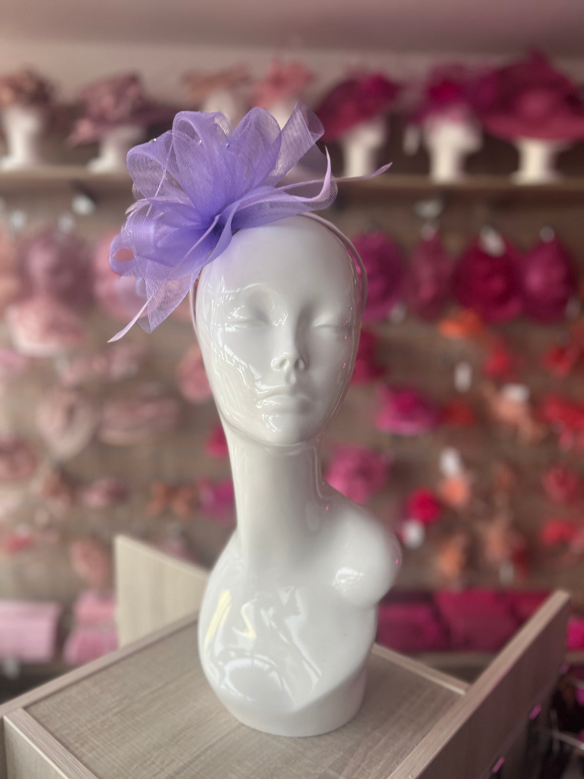Lilac Diamante Fascinator With Ruched Crinoline &amp; Feathers-Fascinators Direct