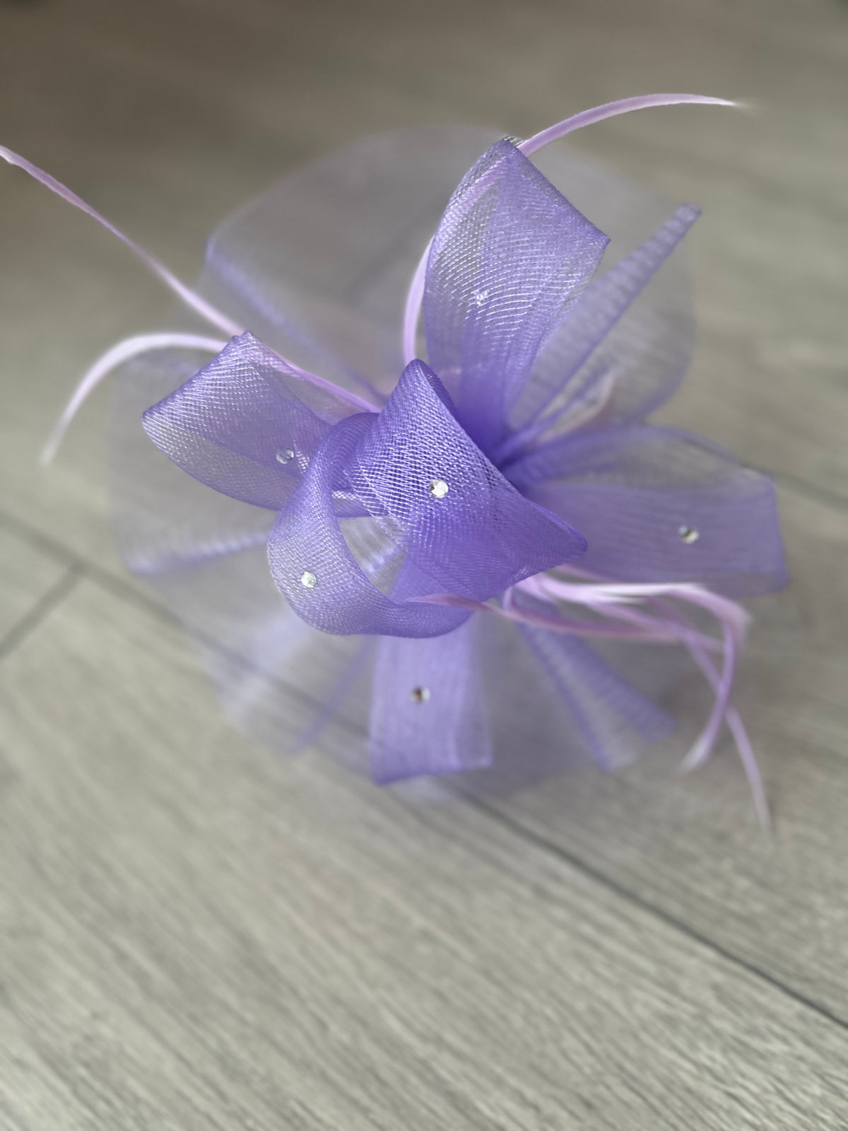 Lilac Diamante Fascinator With Ruched Crinoline &amp; Feathers-Fascinators Direct