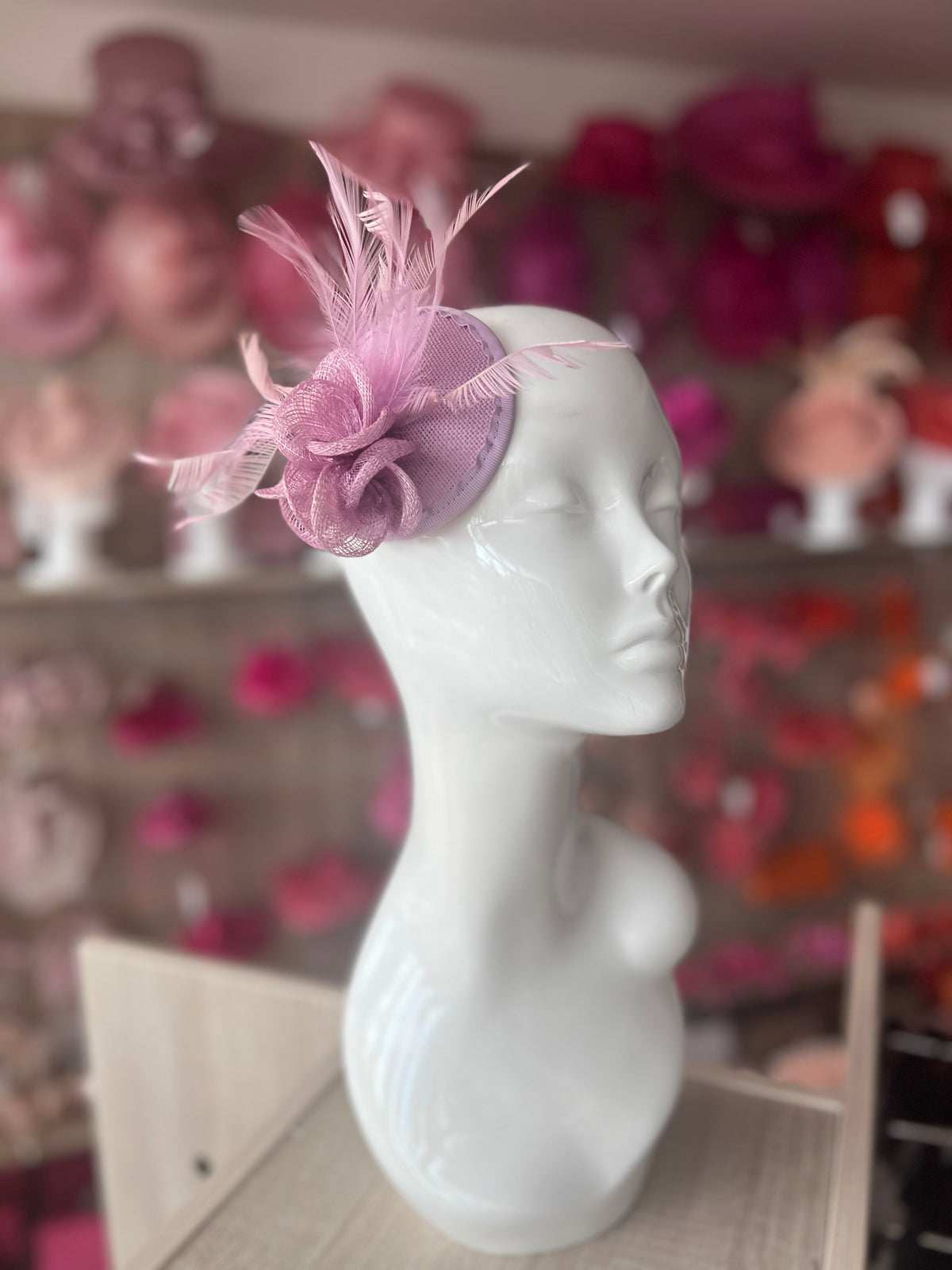 Lilac Disc Fascinator with Sinamay Flowers &amp; Feathers-Fascinators Direct