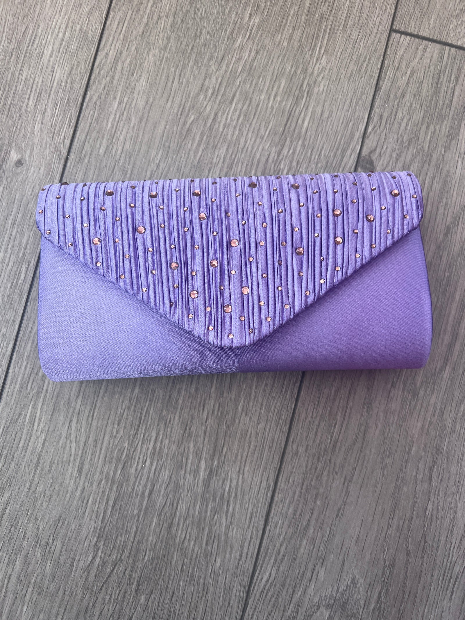 Lilac Envelope Clutch Bag with Crystal Rhinestones-Fascinators Direct
