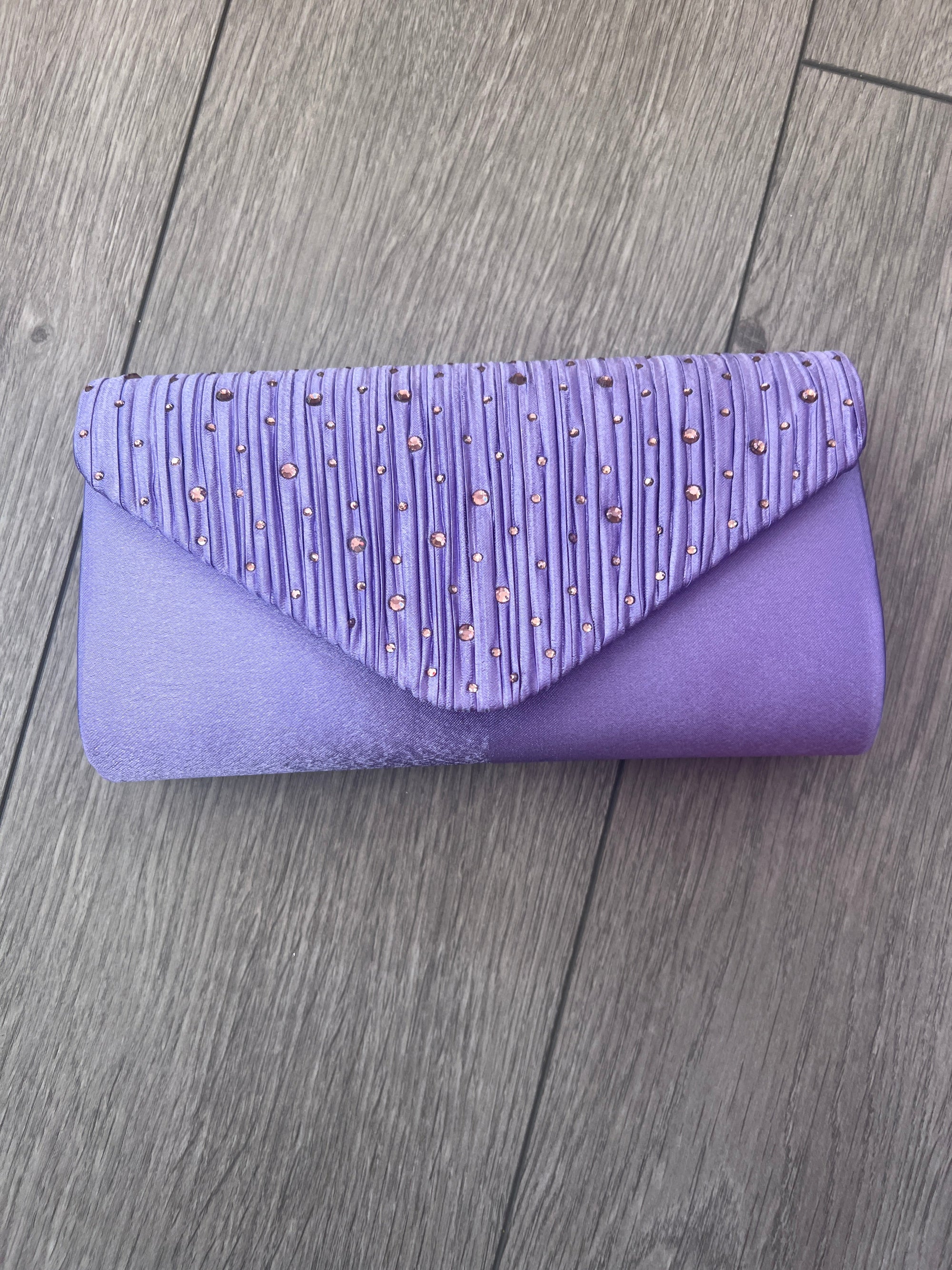 Lilac Envelope Clutch Bag with Crystal Rhinestones-Fascinators Direct