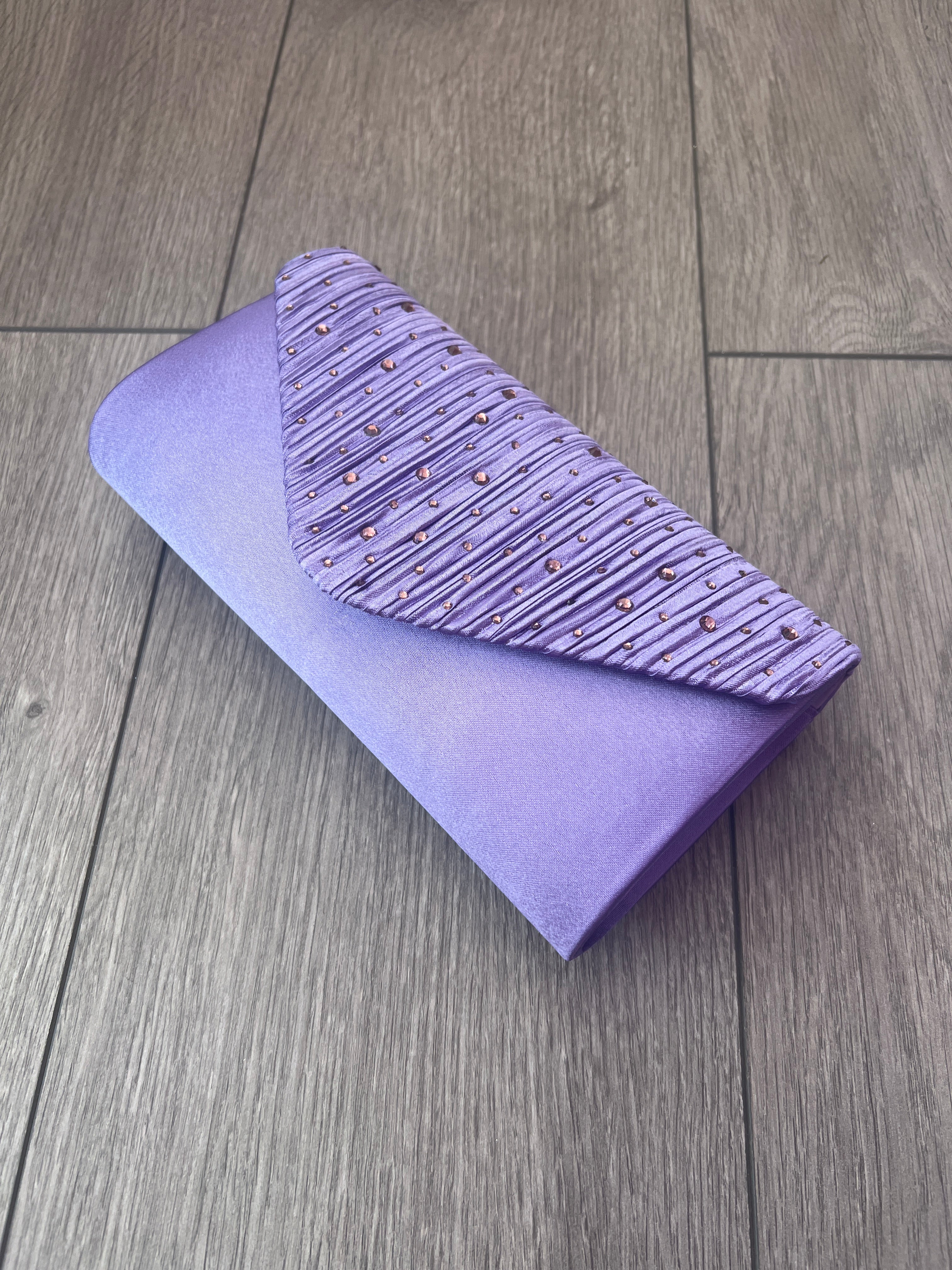 Lilac Envelope Clutch Bag with Crystal Rhinestones