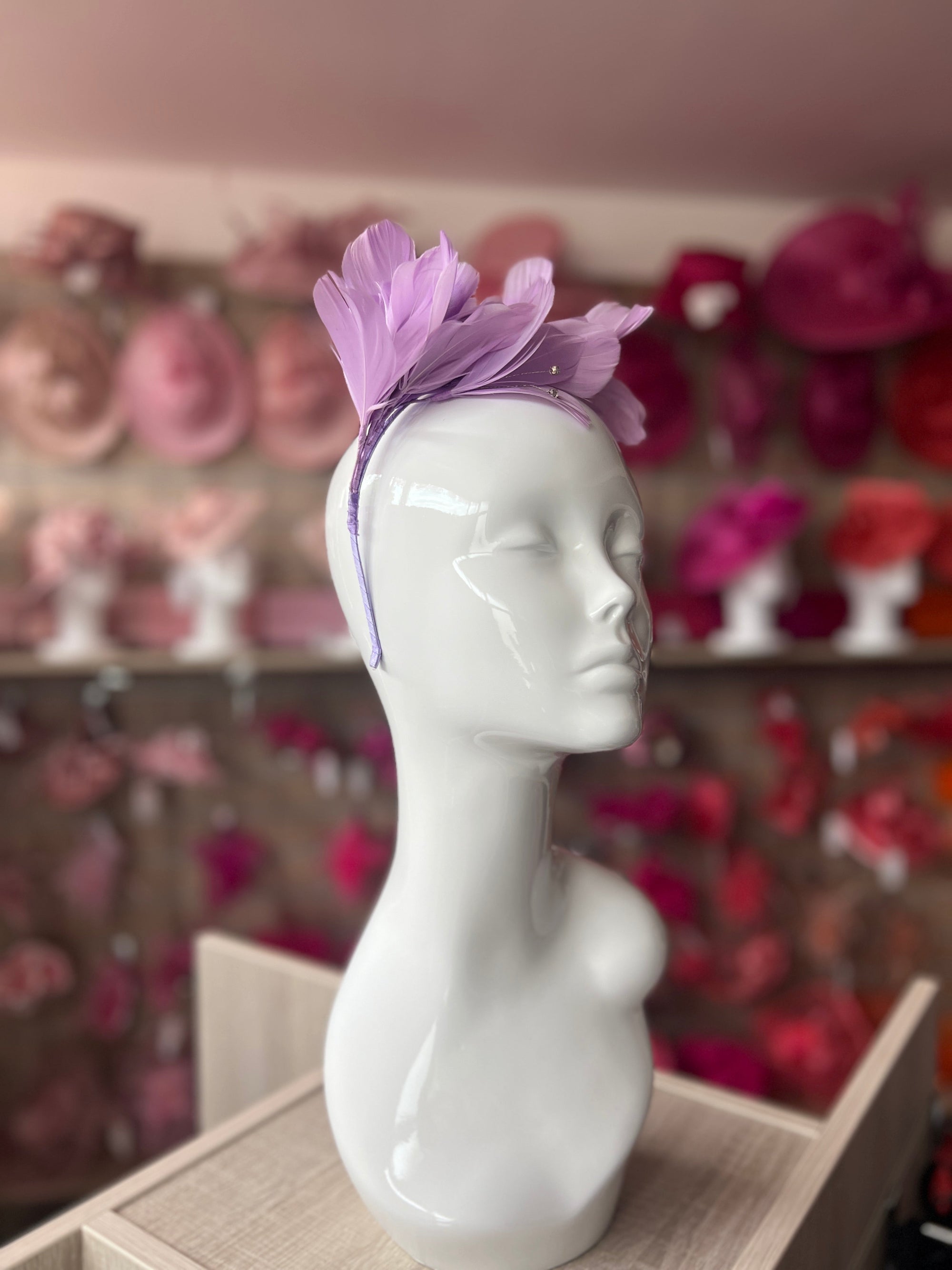 Lilac Fascinator Headband with Feather Petals & Diamanté-Fascinators Direct