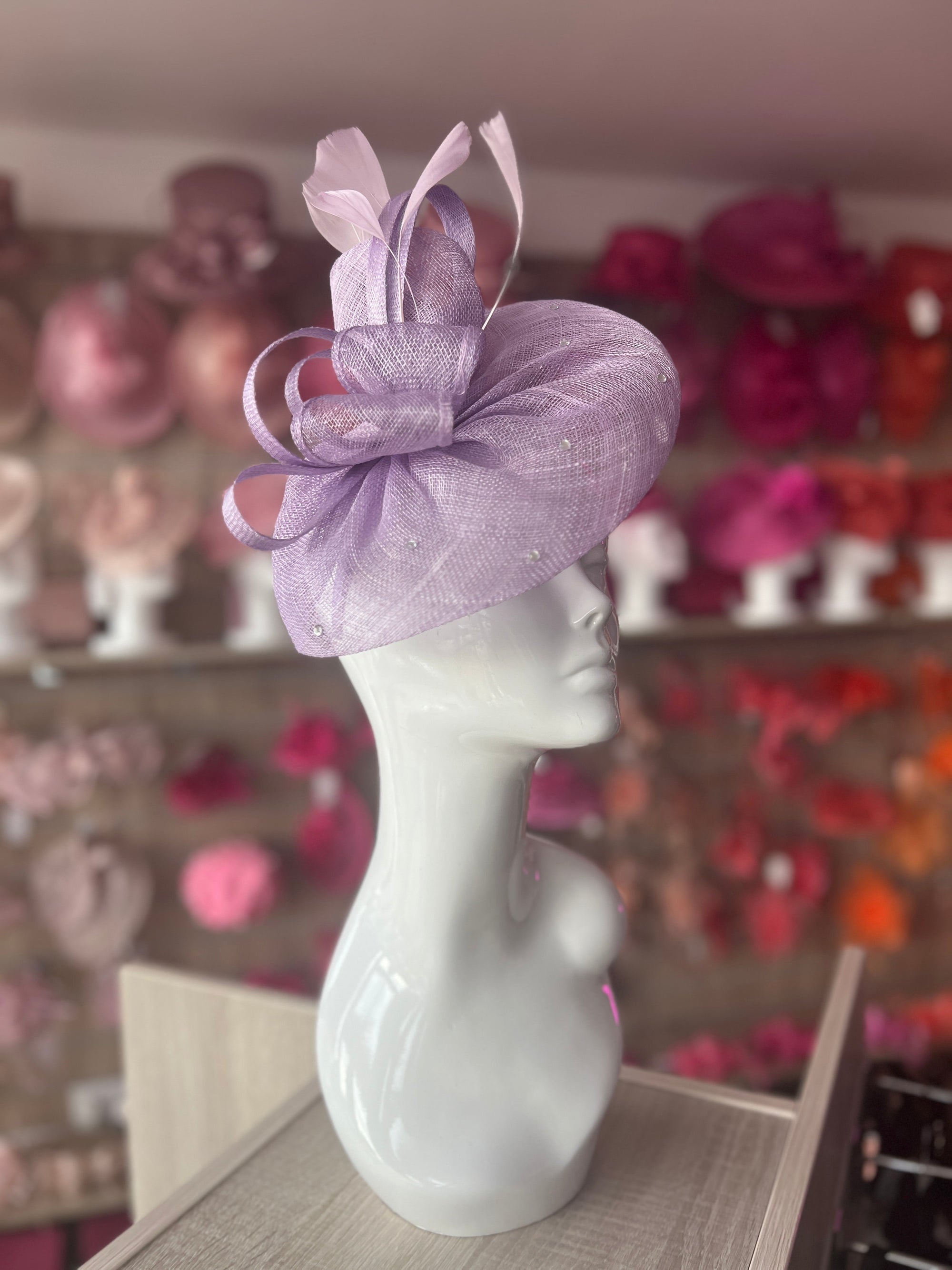 Lilac Fascinator With Diamanté Oval Base-Fascinators Direct