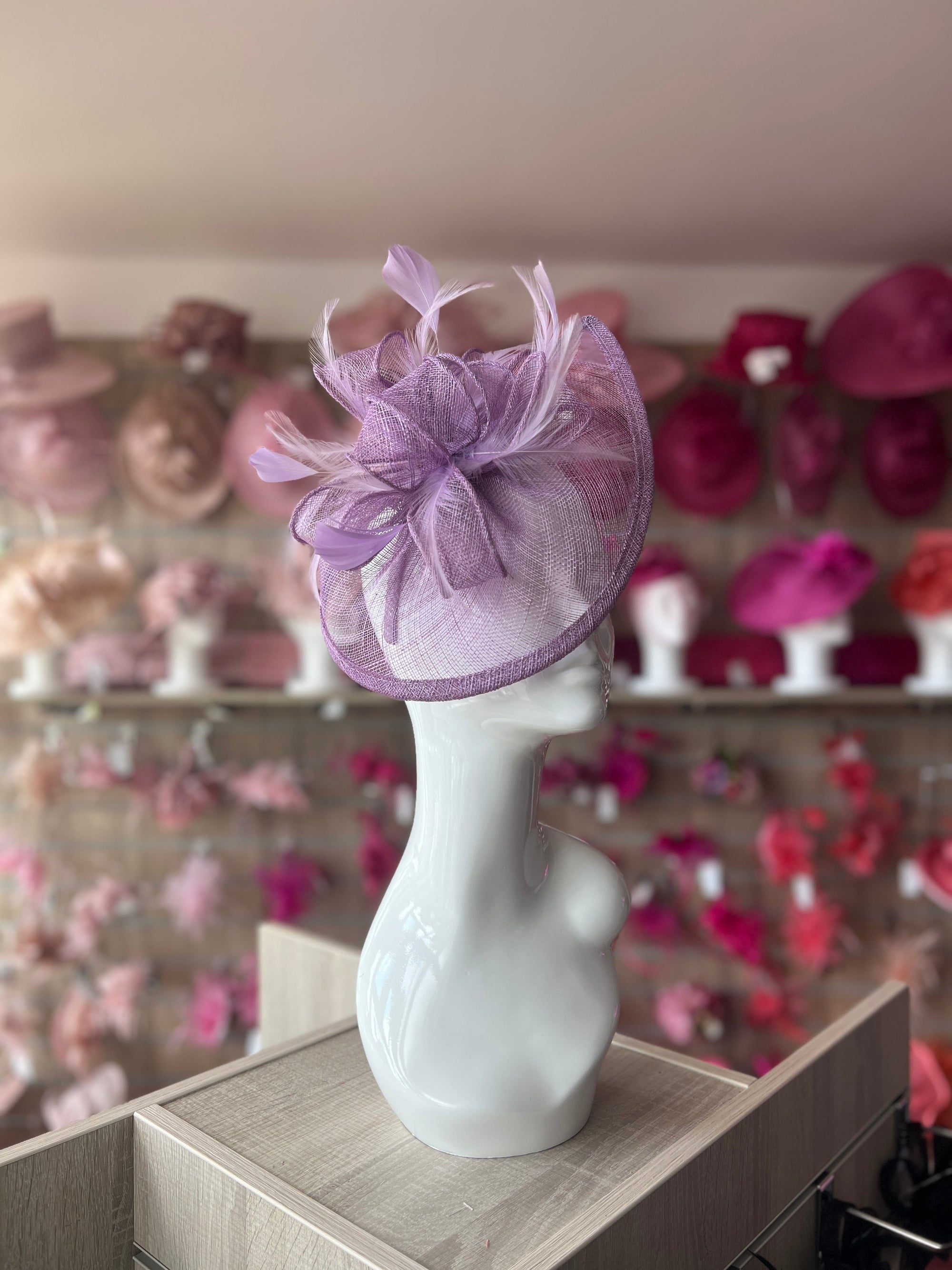 Lilac Fascinator with Ruched Sinamay & Loops-Fascinators Direct