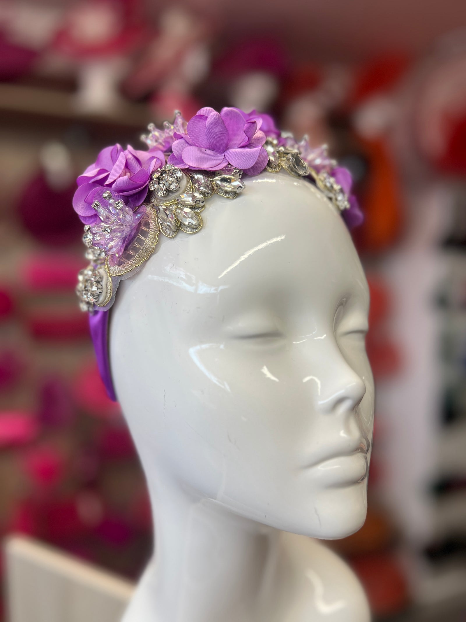 Lilac Flower Headband With Gem Stones & Diamantes-Fascinators Direct