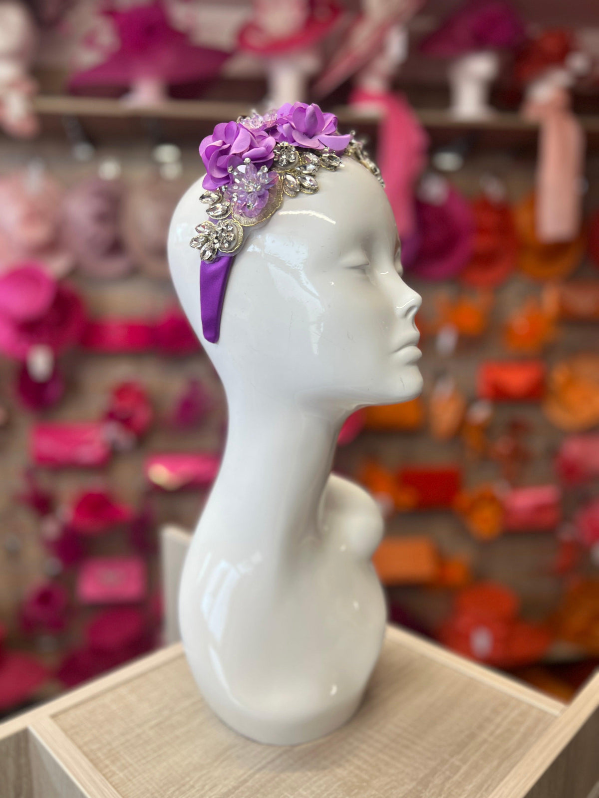 Lilac Flower Headband With Gem Stones &amp; Diamantes-Fascinators Direct