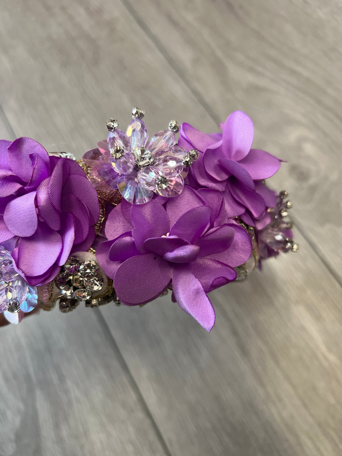 Lilac Flower Headband With Gem Stones &amp; Diamantes-Fascinators Direct