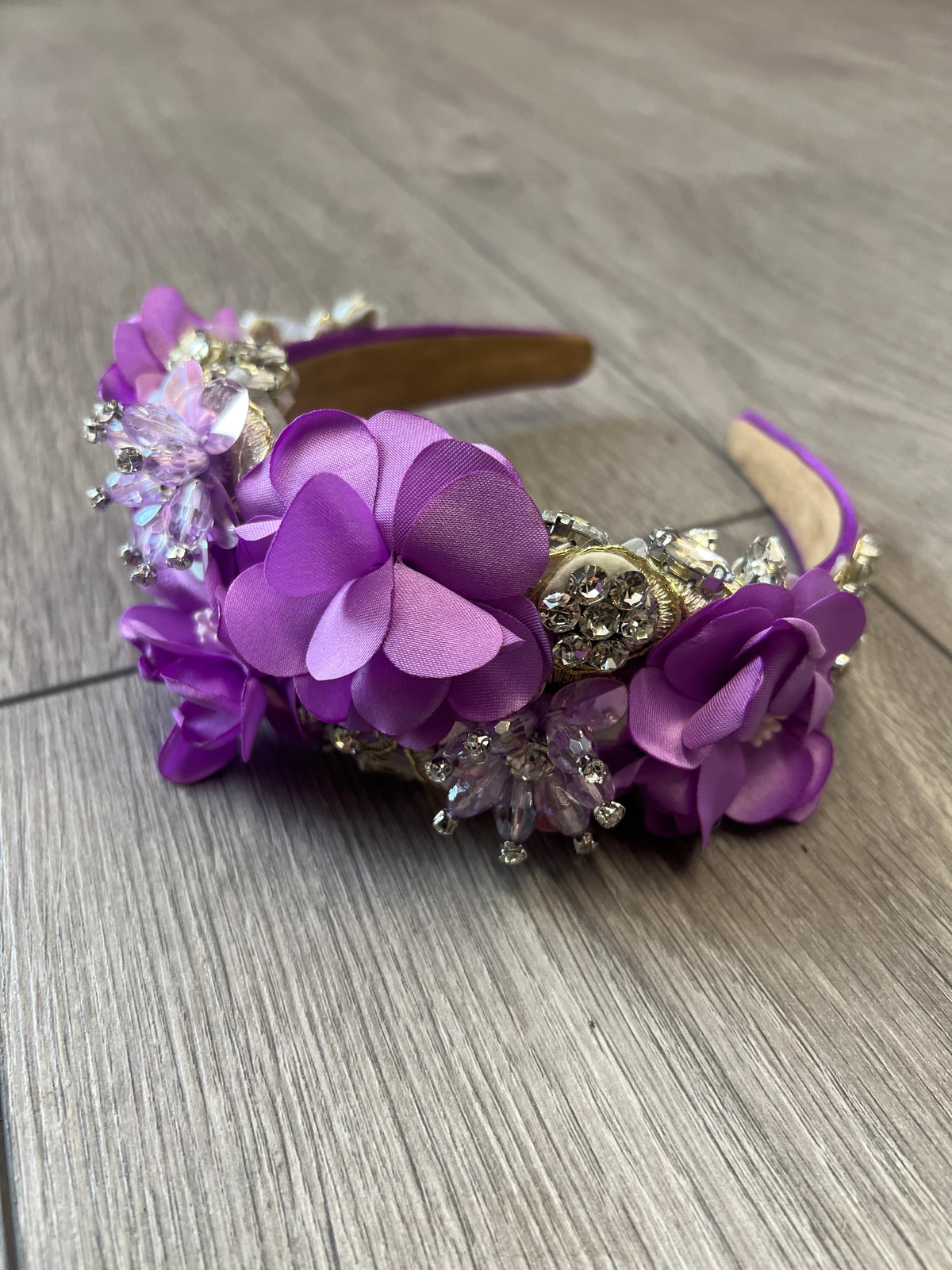 Lilac Flower Headband With Pearls &amp; Diamantes-Fascinators Direct