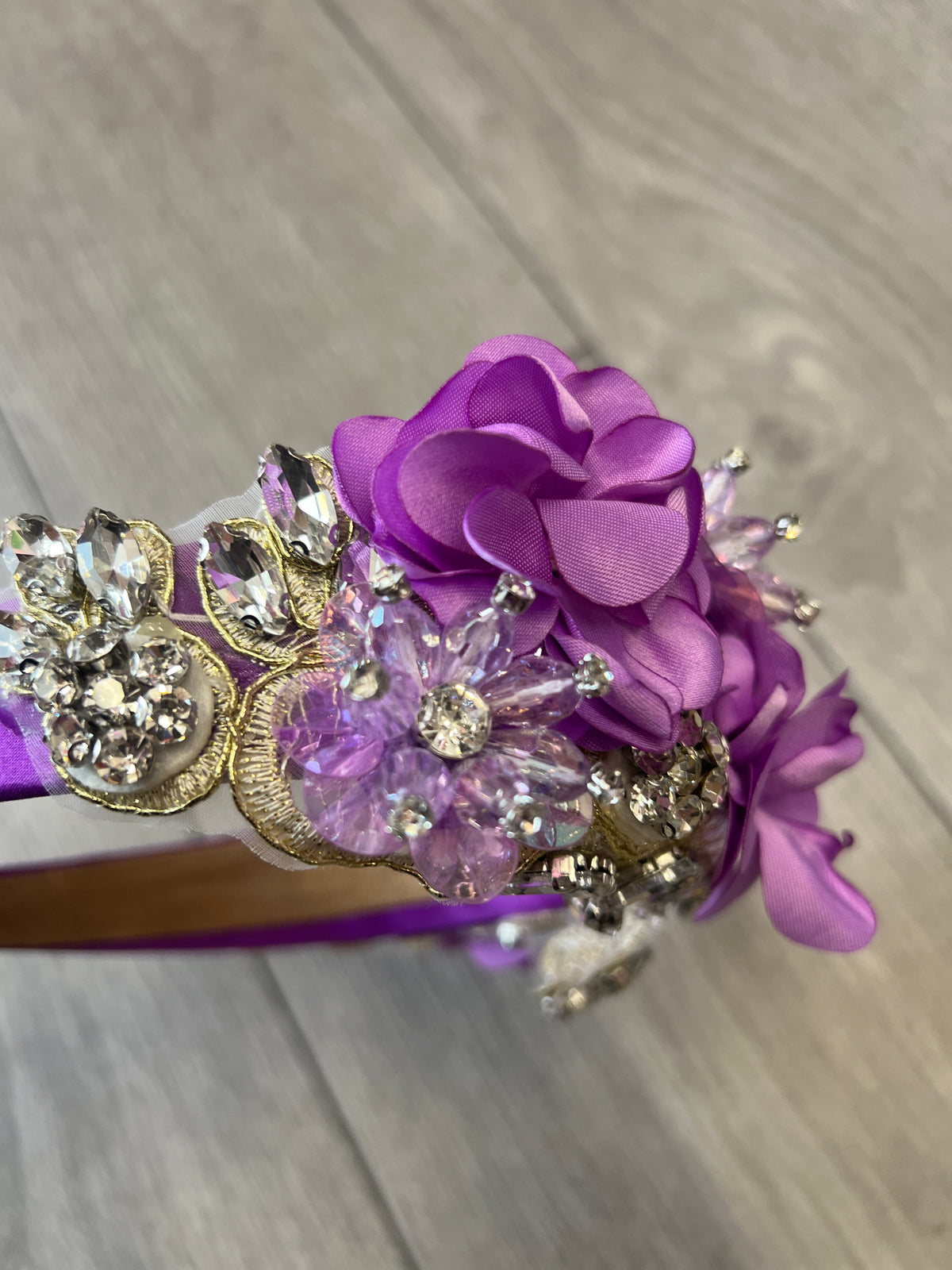 Lilac Flower Headband With Pearls &amp; Diamantes-Fascinators Direct