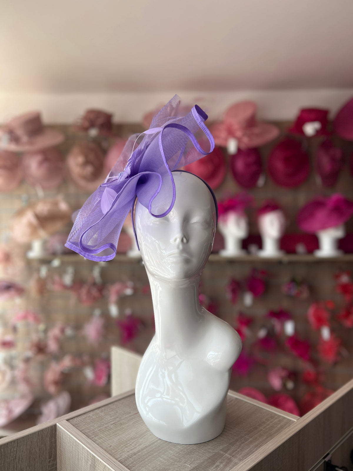 Lilac Large Fascinator with Ruched Crinoline &amp; Flower-Fascinators Direct