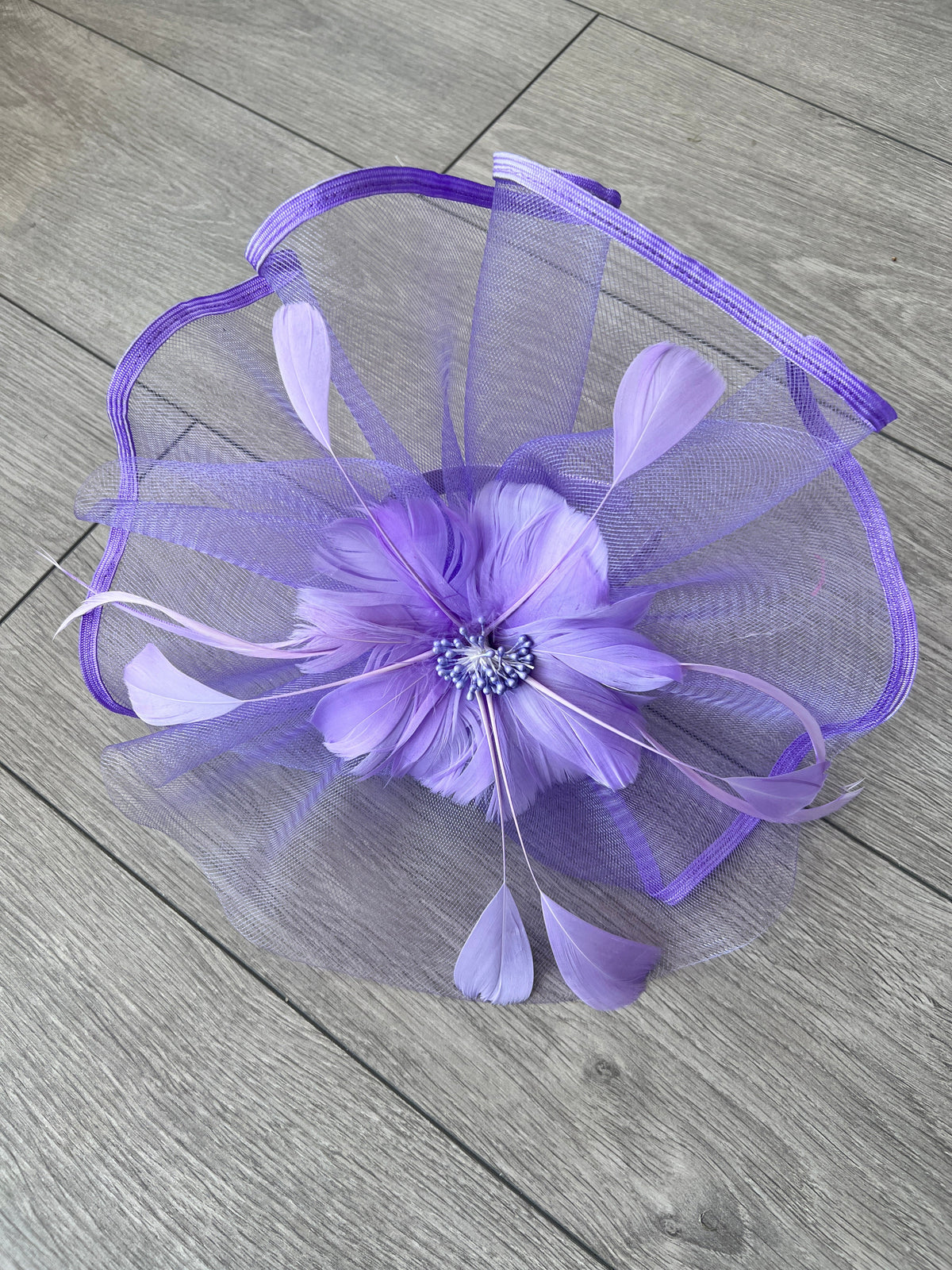 Lilac Large Fascinator with Ruched Crinoline &amp; Flower-Fascinators Direct