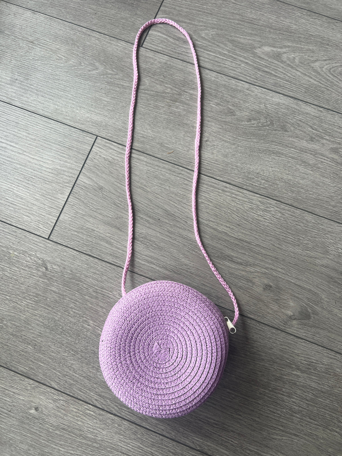 Lilac Round Straw Shoulder Bag-Fascinators Direct