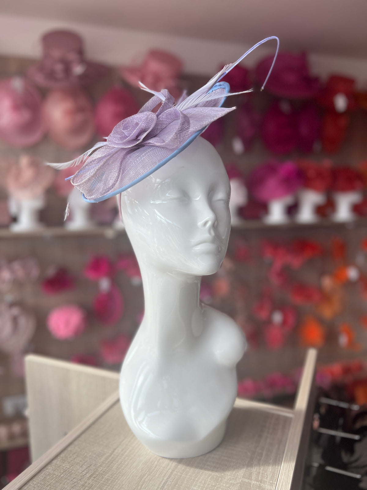 Lilac Saucer Fascinator With Flower &amp; Quill-Fascinators Direct