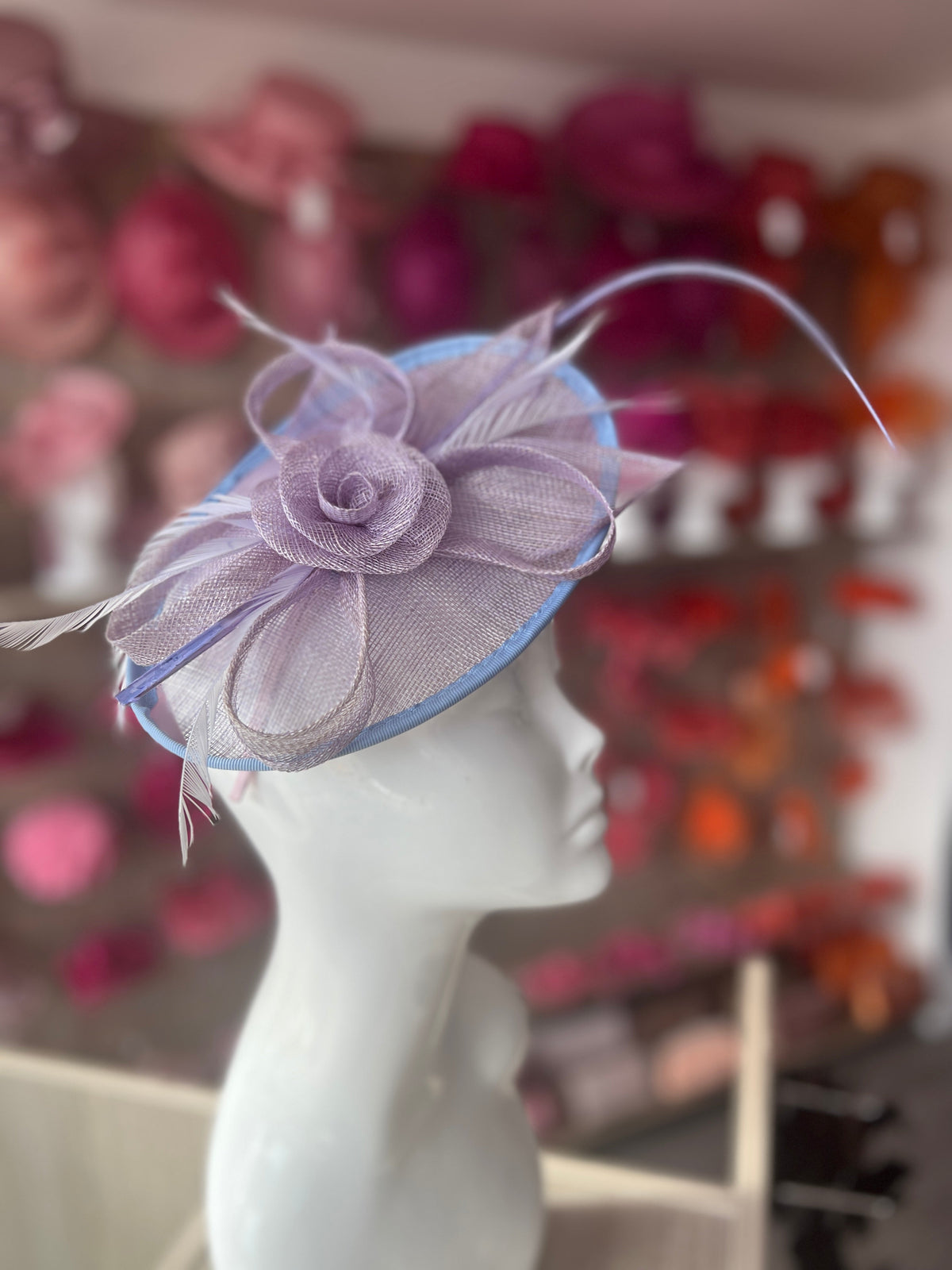 Lilac Saucer Fascinator With Flower &amp; Quill-Fascinators Direct