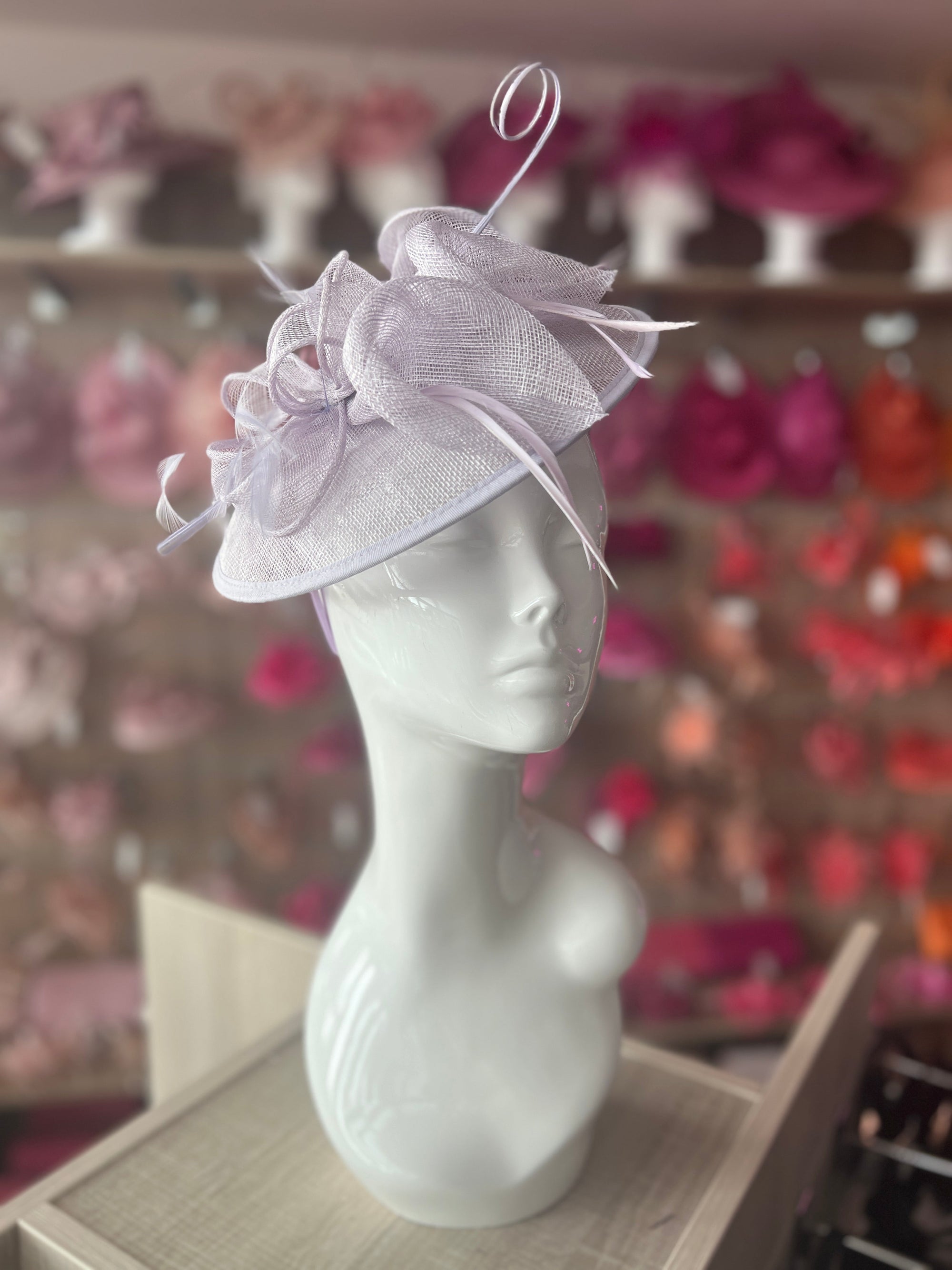 Lilac Sinamay Petunia Flower Fascinator With A Saucer Base-Fascinators Direct