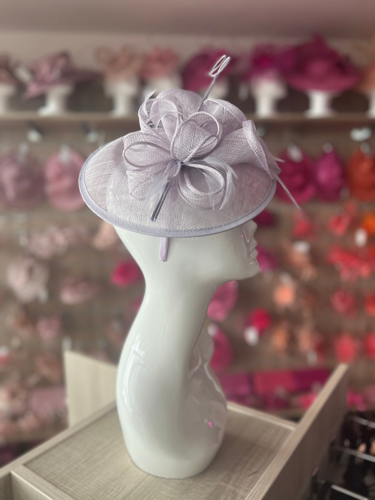 Lilac Sinamay Petunia Flower Fascinator With A Saucer Base-Fascinators Direct