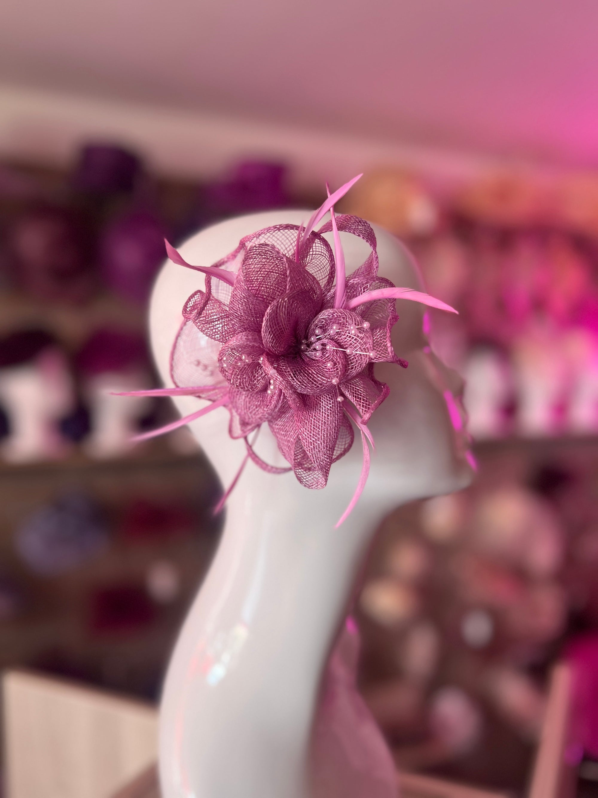 Lilac Small Fascinator With Decorative Beads & Feathers-Fascinators Direct