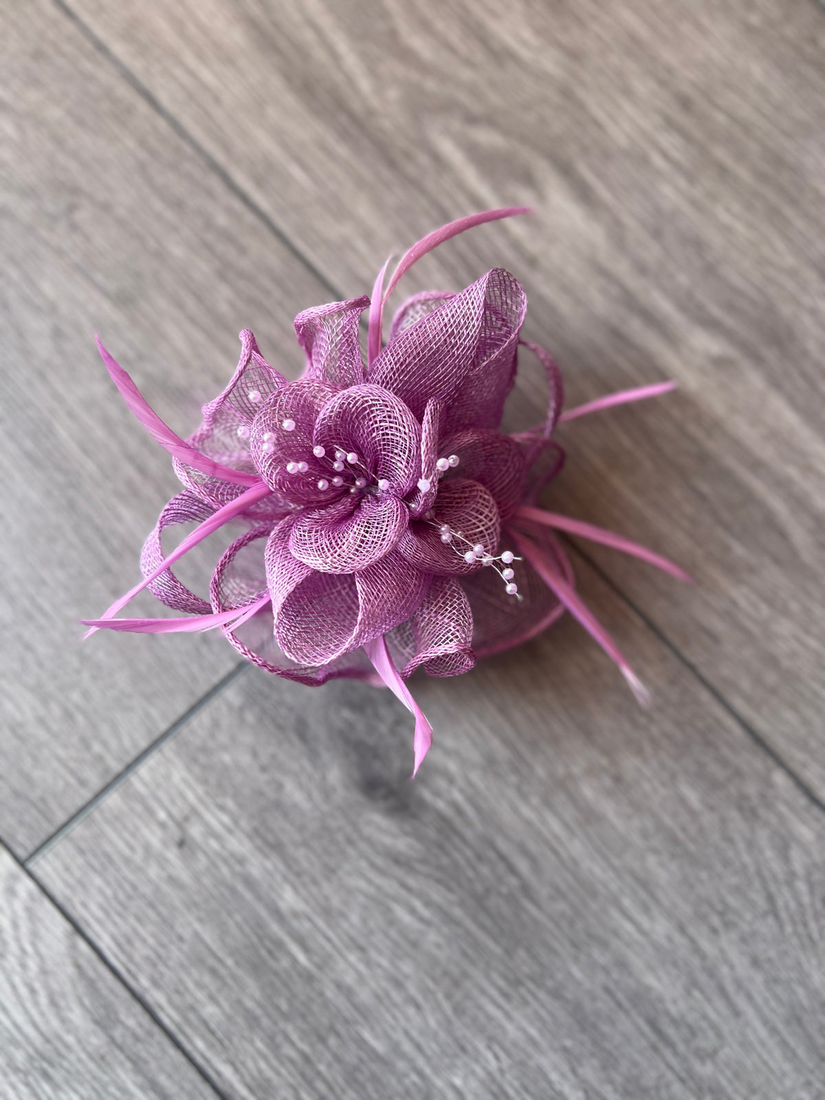Lilac Small Fascinator With Decorative Beads &amp; Feathers-Fascinators Direct