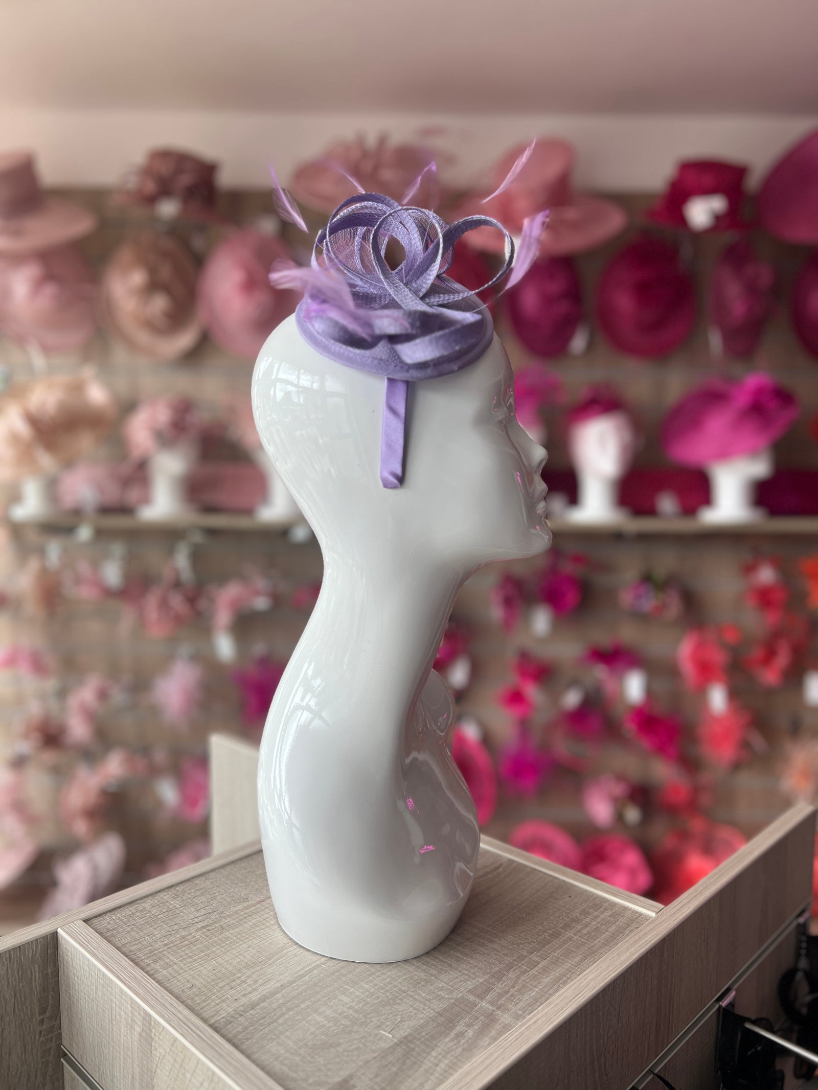 Lilac Teardrop Fascinator with Curled Sinamay Loops-Fascinators Direct