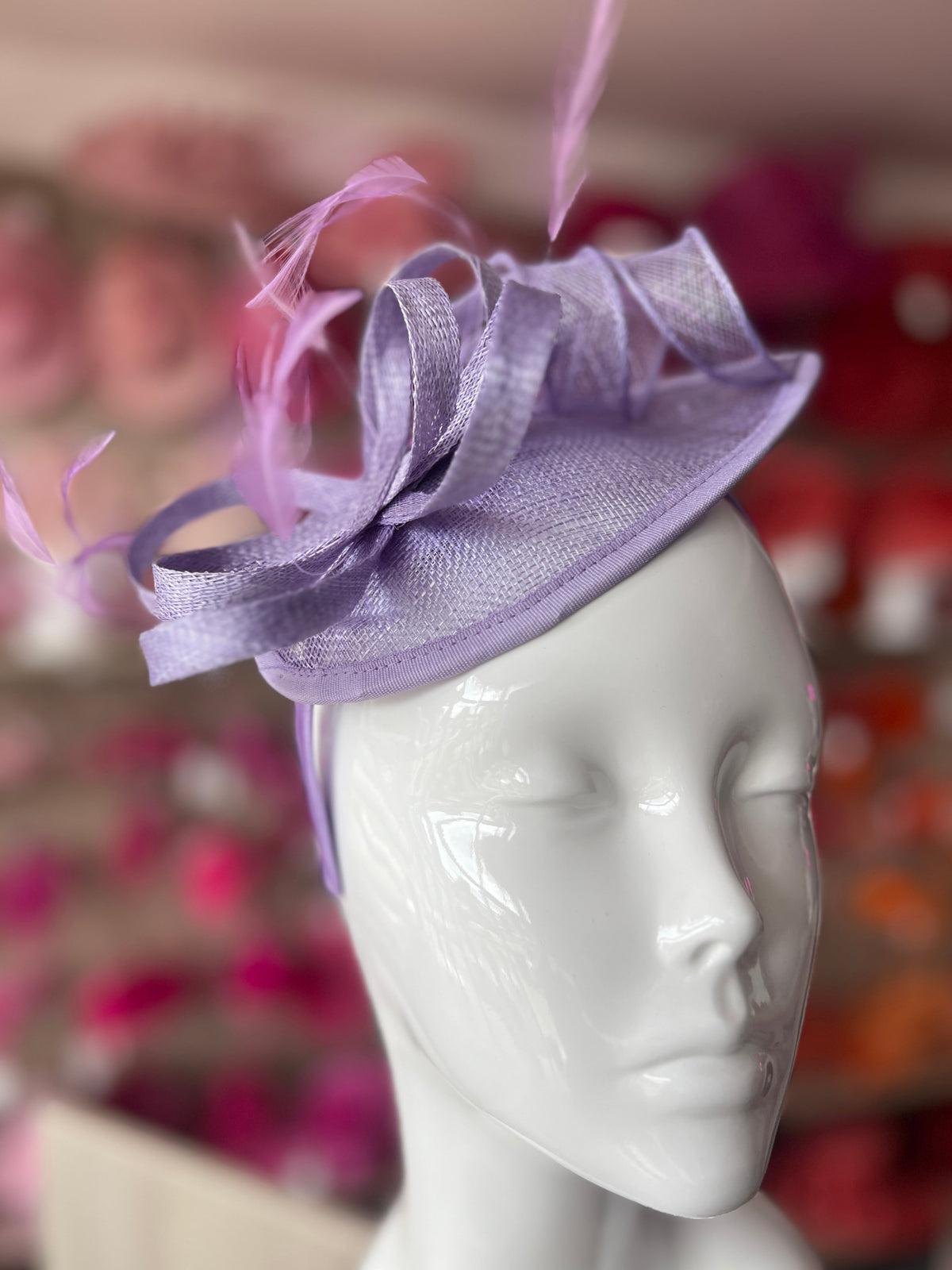 Lilac Teardrop Fascinator with Curled Sinamay Loops-Fascinators Direct