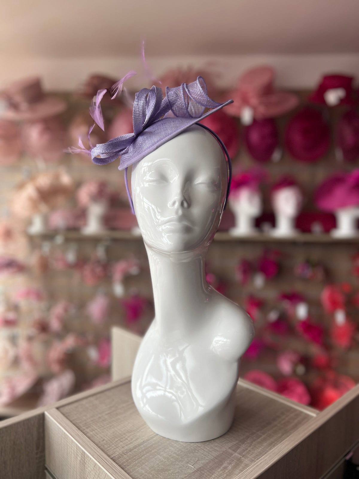 Lilac Teardrop Fascinator with Curled Sinamay Loops-Fascinators Direct