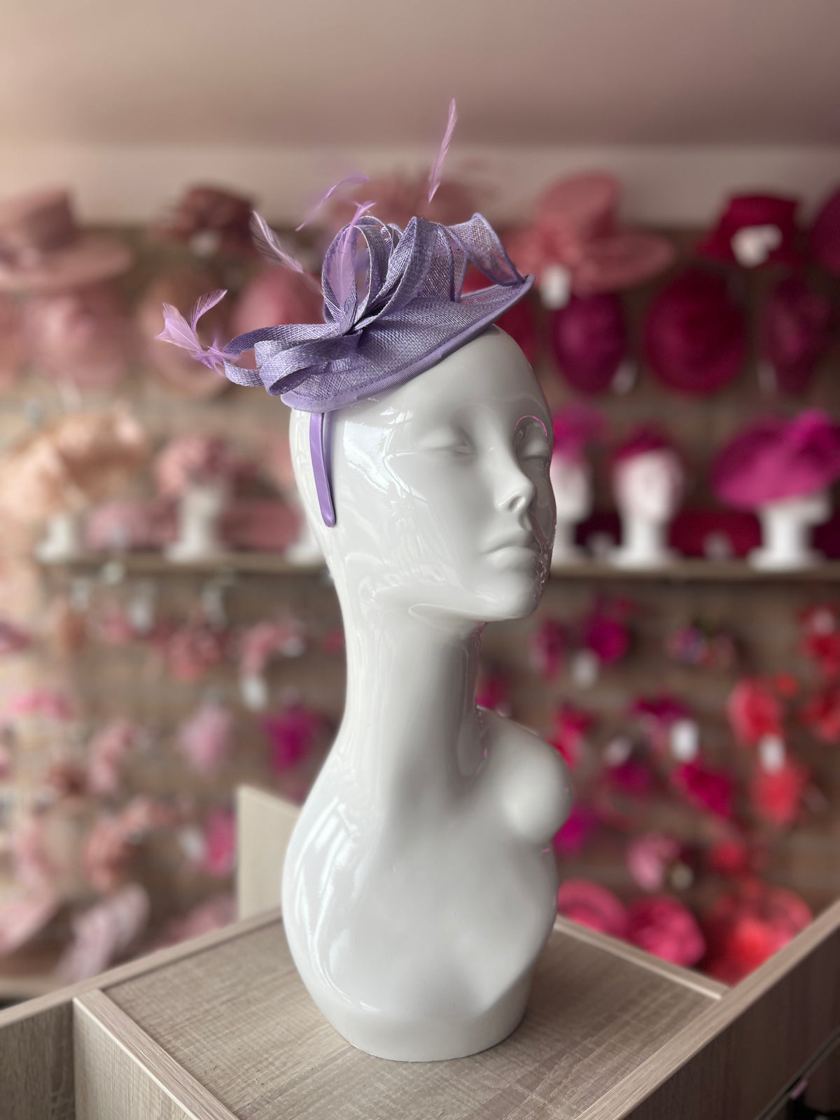 Lilac Teardrop Fascinator with Curled Sinamay Loops-Fascinators Direct