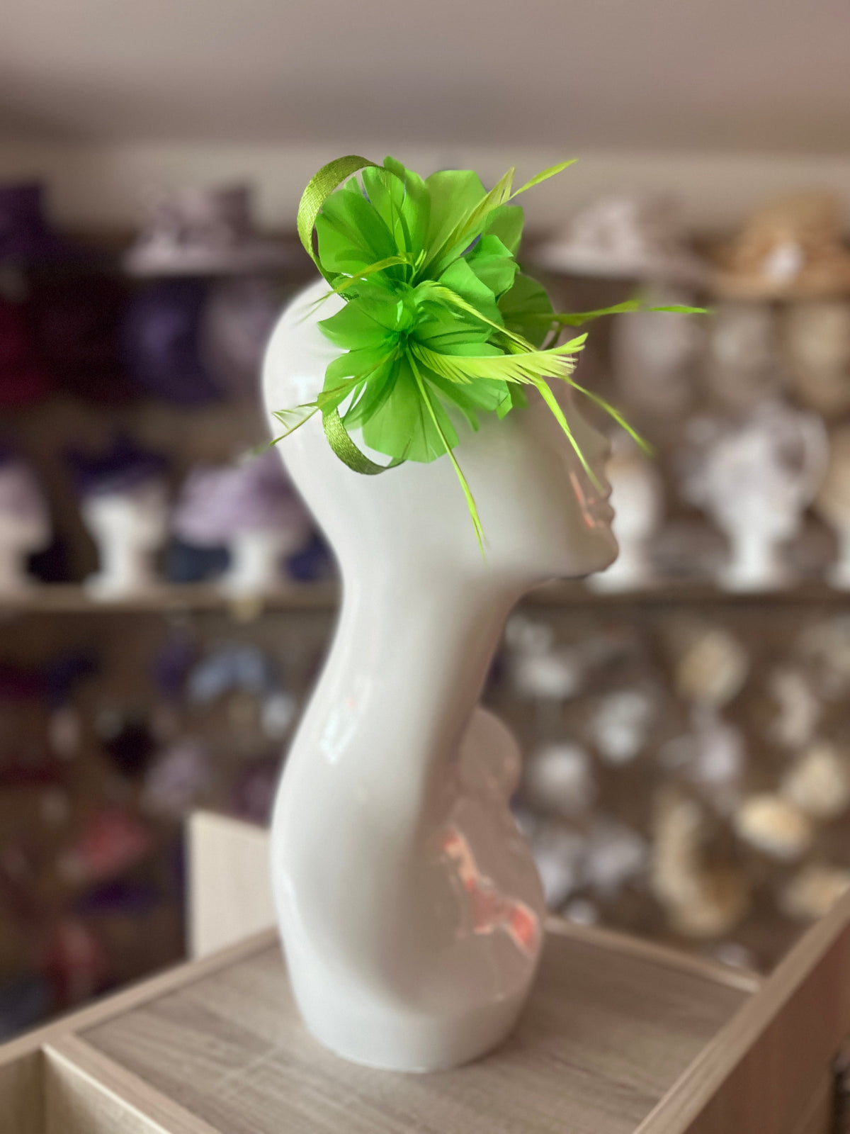 Lime Fascinator with Loops &amp; Feather Flower-Fascinators Direct