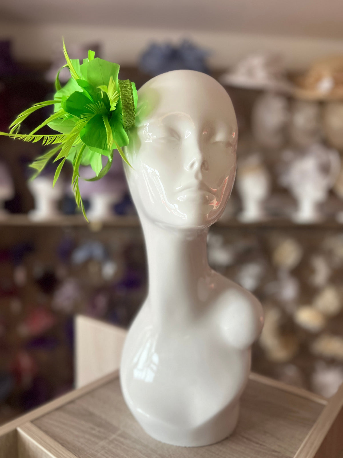 Lime Fascinator with Loops &amp; Feather Flower-Fascinators Direct