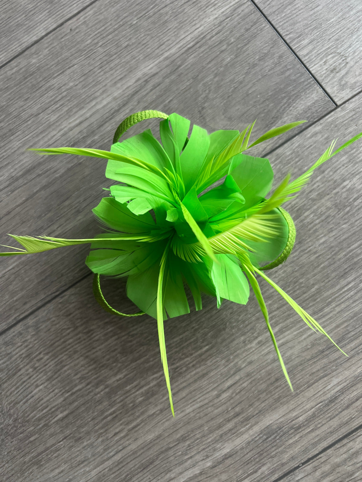Lime Fascinator with Loops &amp; Feather Flower-Fascinators Direct