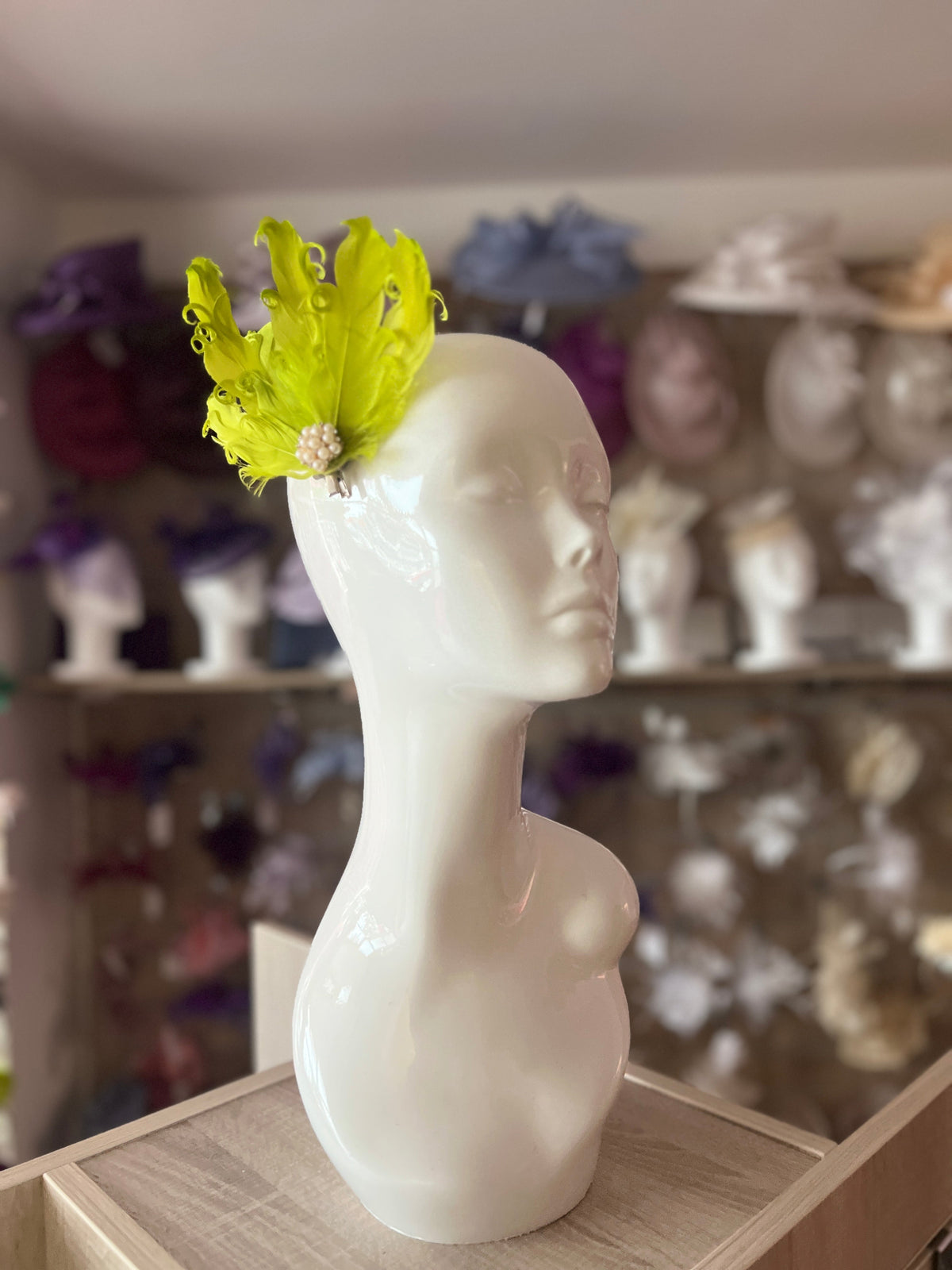 Lime Green Fascinator Clip with Vintage Feathers &amp; Pearls-Fascinators Direct