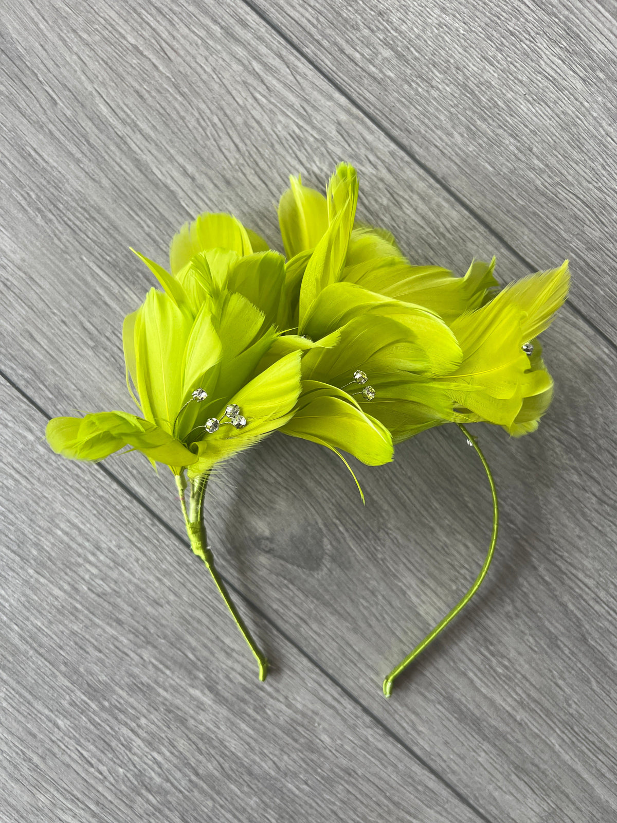 Lime Green Fascinator Headband with Feather Petals &amp; Diamanté-Fascinators Direct