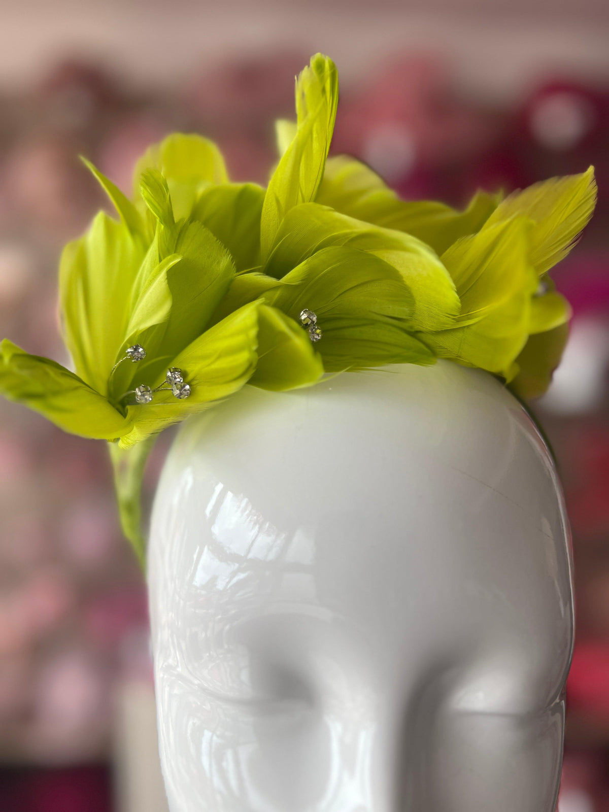 Lime Green Fascinator Headband with Feather Petals &amp; Diamanté-Fascinators Direct