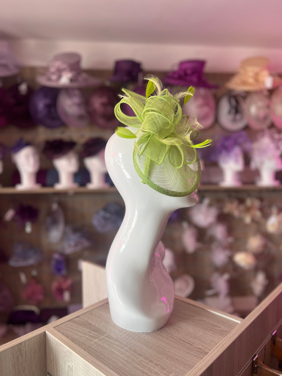 Lime Green Fascinator With Ruched Sinamay &amp; Loops-Fascinators Direct