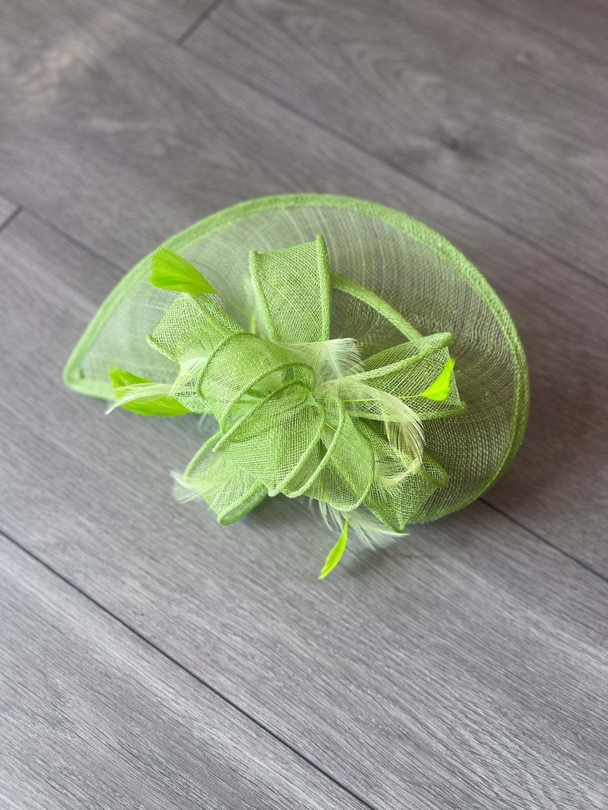 Lime Green Fascinator With Ruched Sinamay &amp; Loops-Fascinators Direct