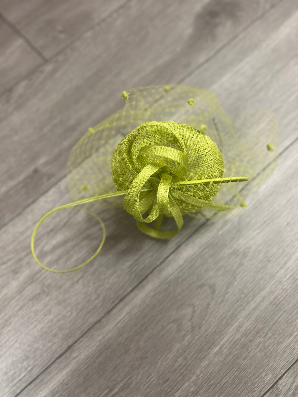 Lime Pillbox Hat with Veil &amp; Curled Quill-Fascinators Direct