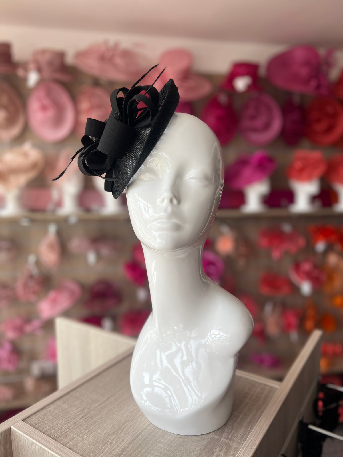 Looped Flower &amp; Sinamay Black Disc Fascinator Hat-Fascinators Direct