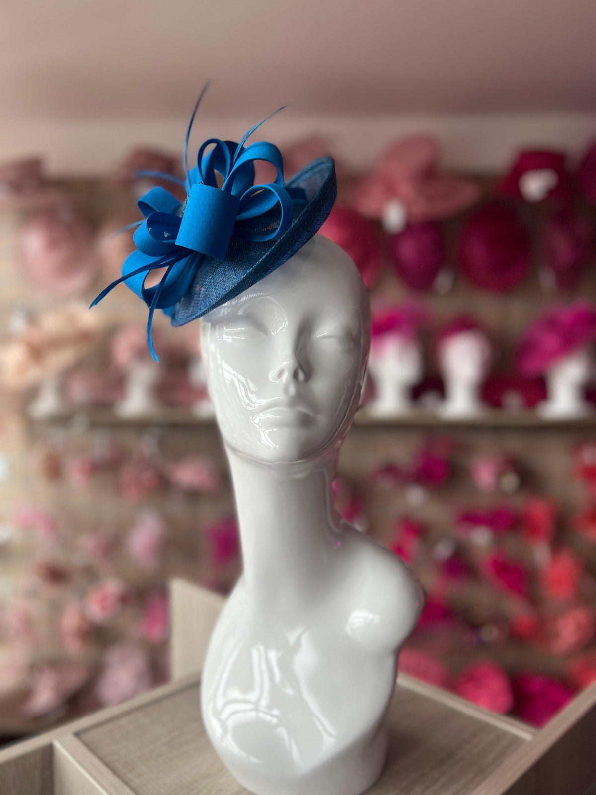 Looped Flower &amp; Sinamay Cobalt Blue Disc Fascinator Hat-Fascinators Direct