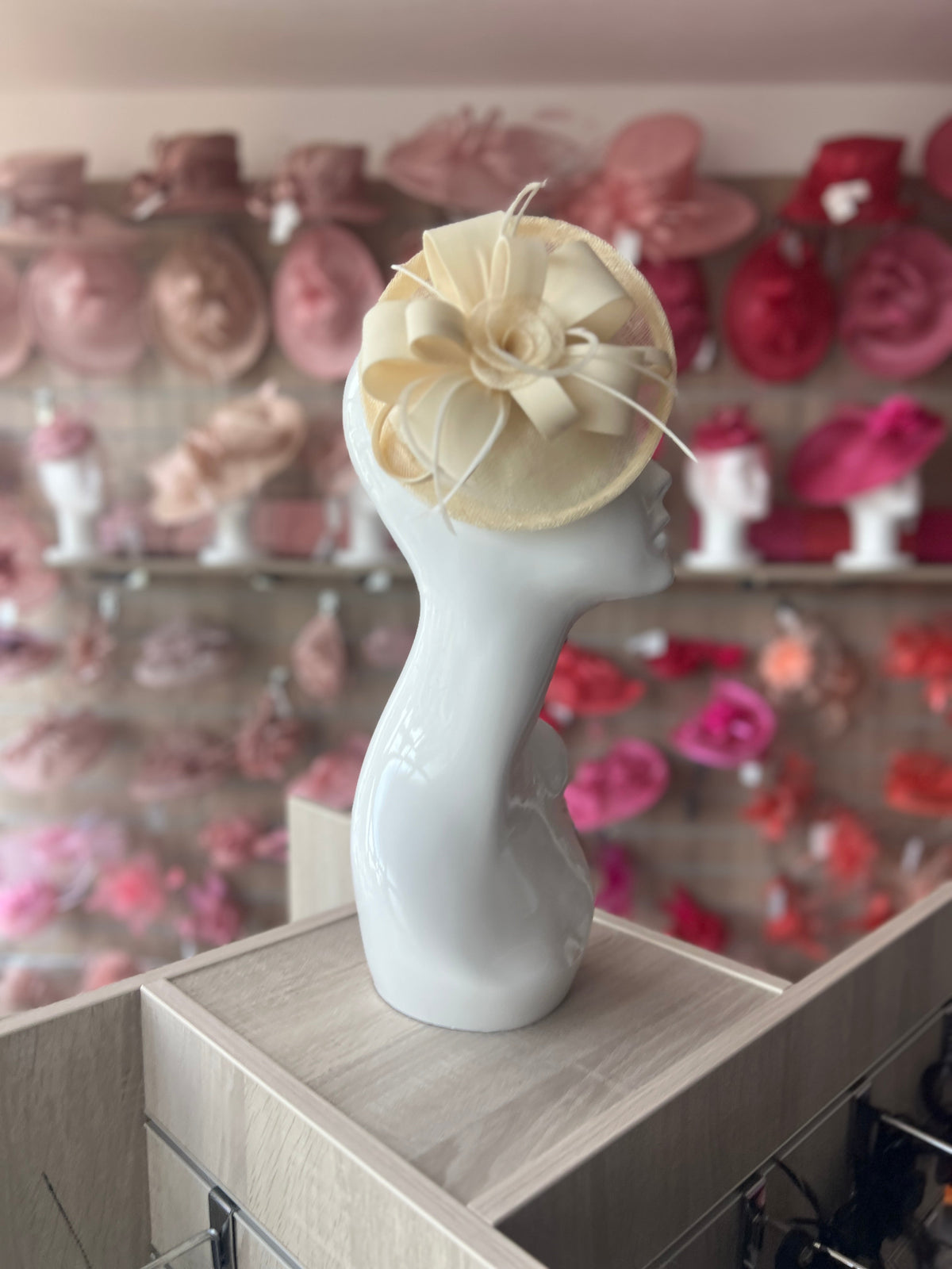 Looped Flower &amp; Sinamay Cream Disc Fascinator Hat-Fascinators Direct