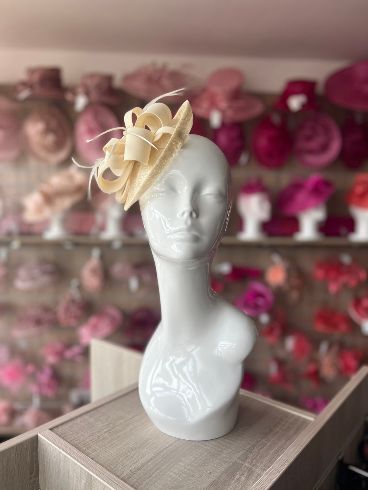 Looped Flower &amp; Sinamay Cream Disc Fascinator Hat-Fascinators Direct