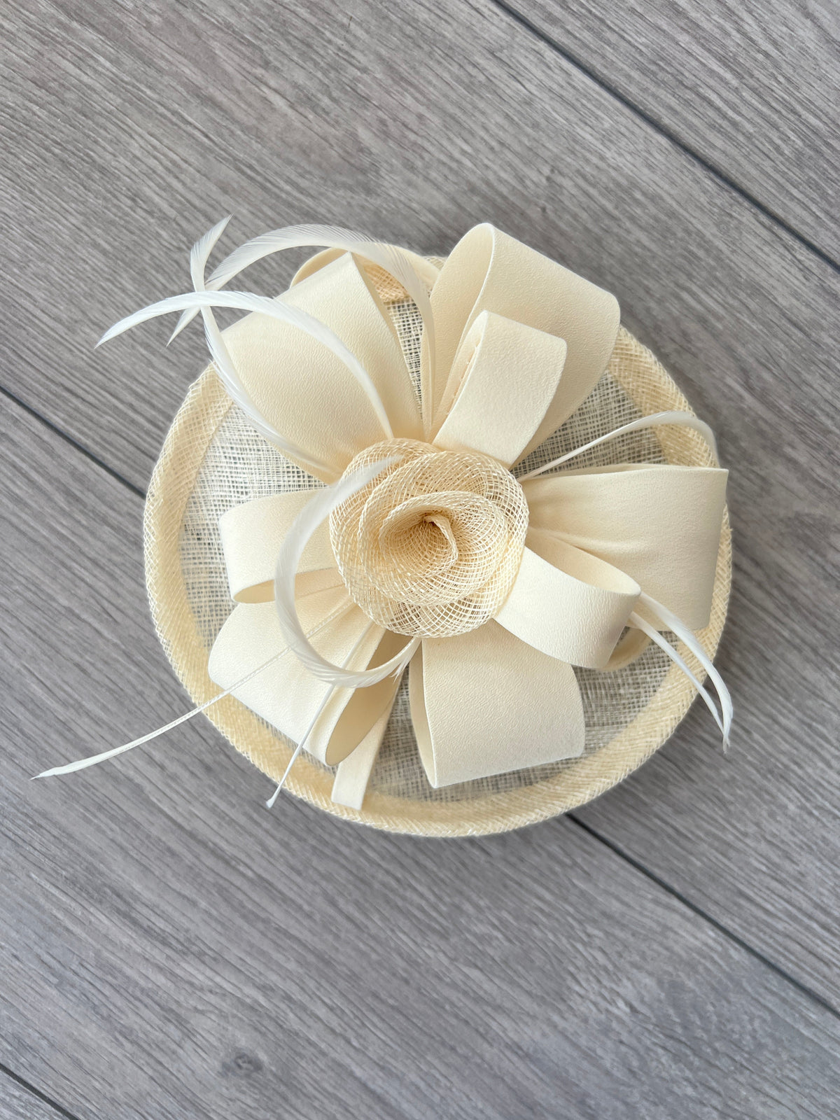 Looped Flower &amp; Sinamay Cream Disc Fascinator Hat-Fascinators Direct