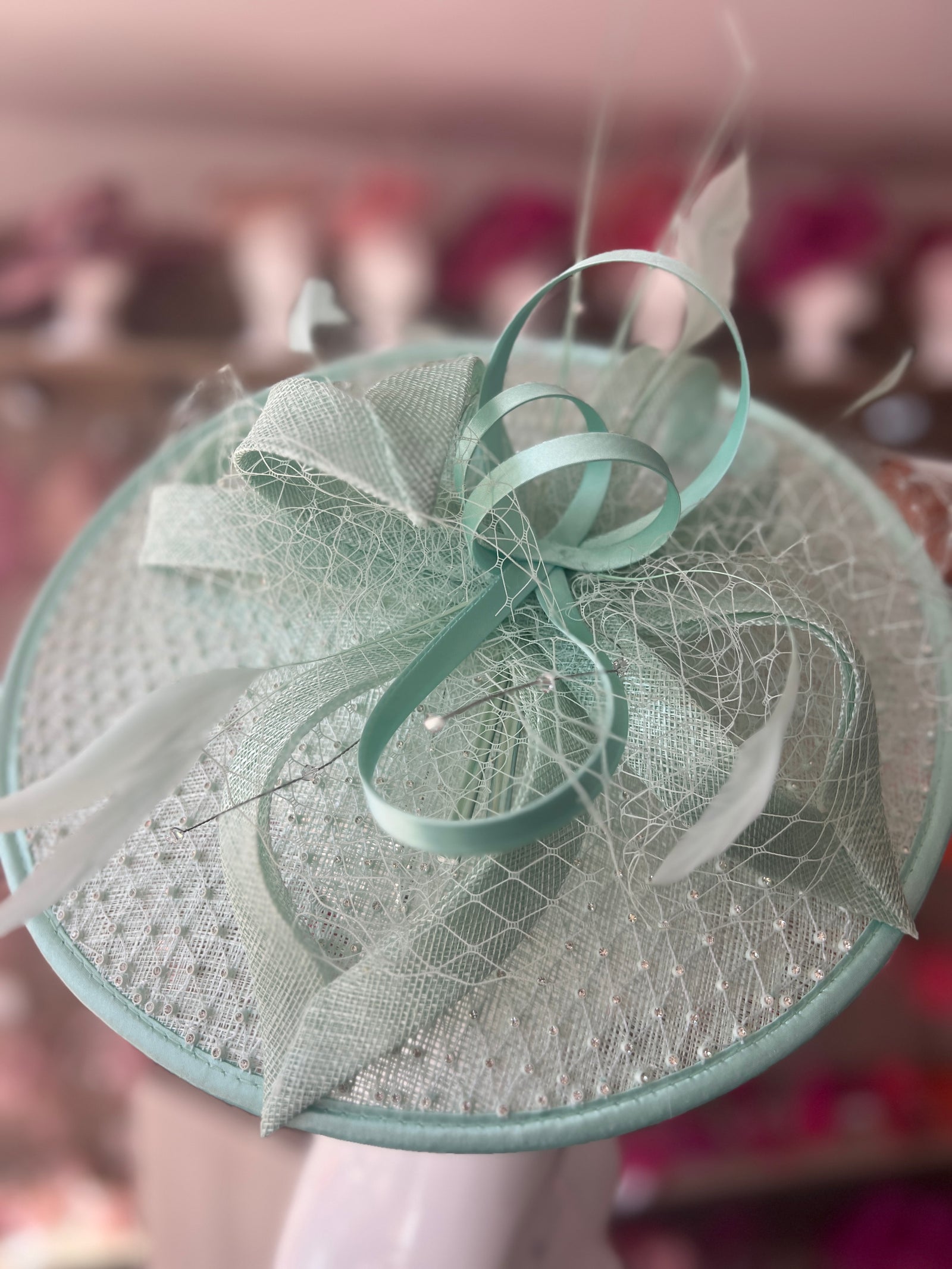 Luxury Aqua Hatinator with Crystal Mesh-Fascinators Direct