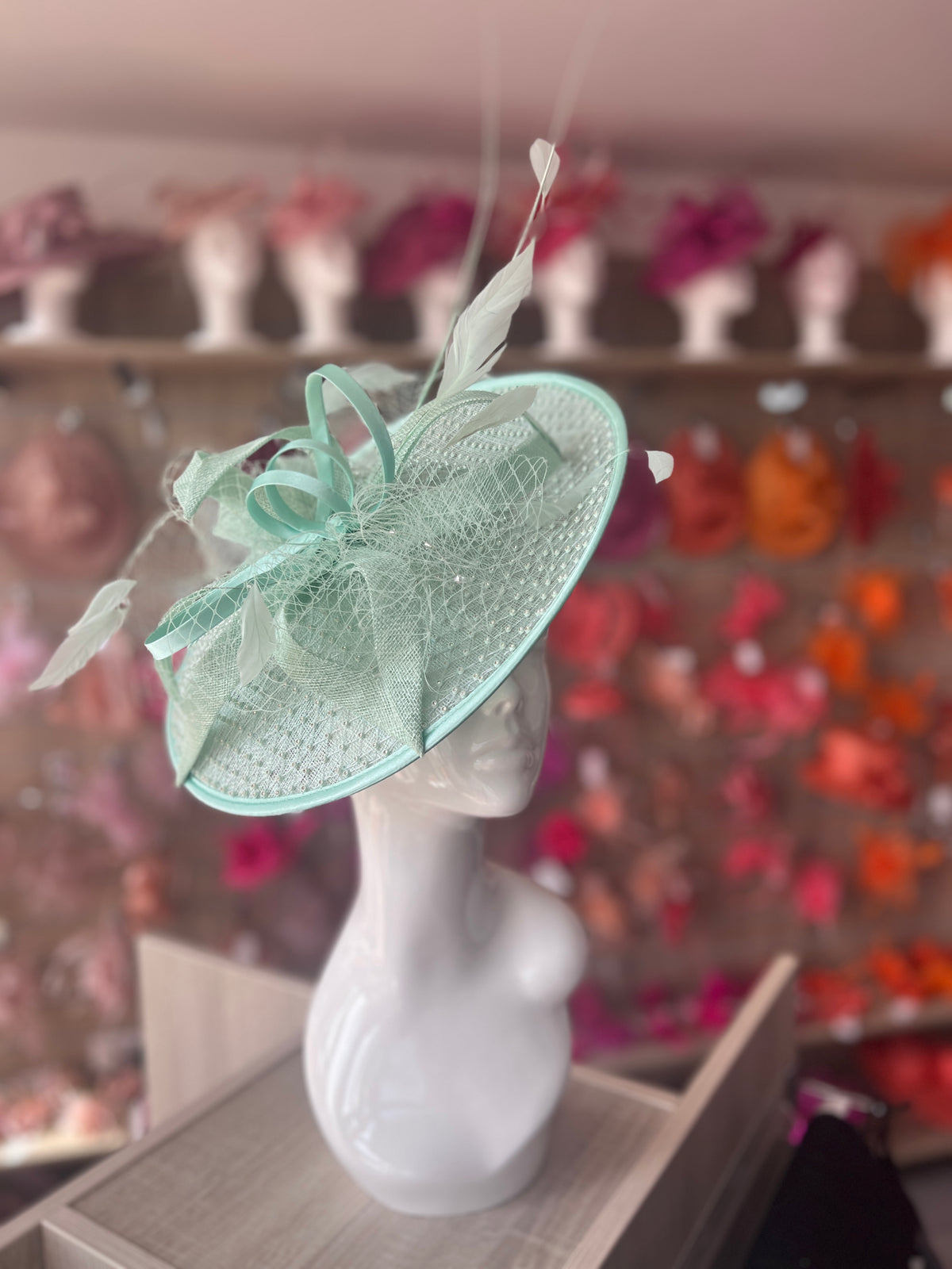 Luxury Aqua Hatinator with Crystal Mesh-Fascinators Direct
