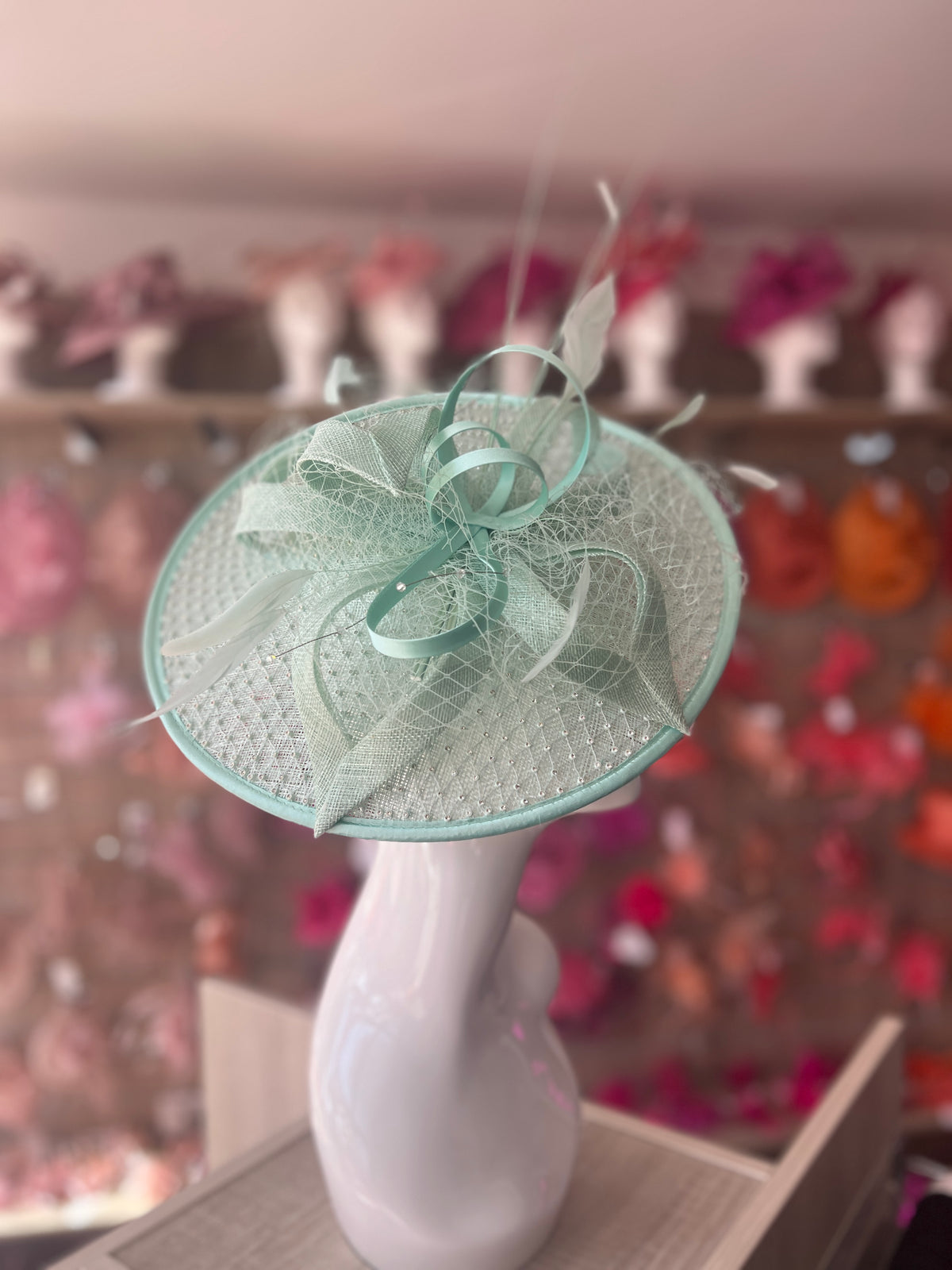 Luxury Aqua Hatinator with Crystal Mesh-Fascinators Direct