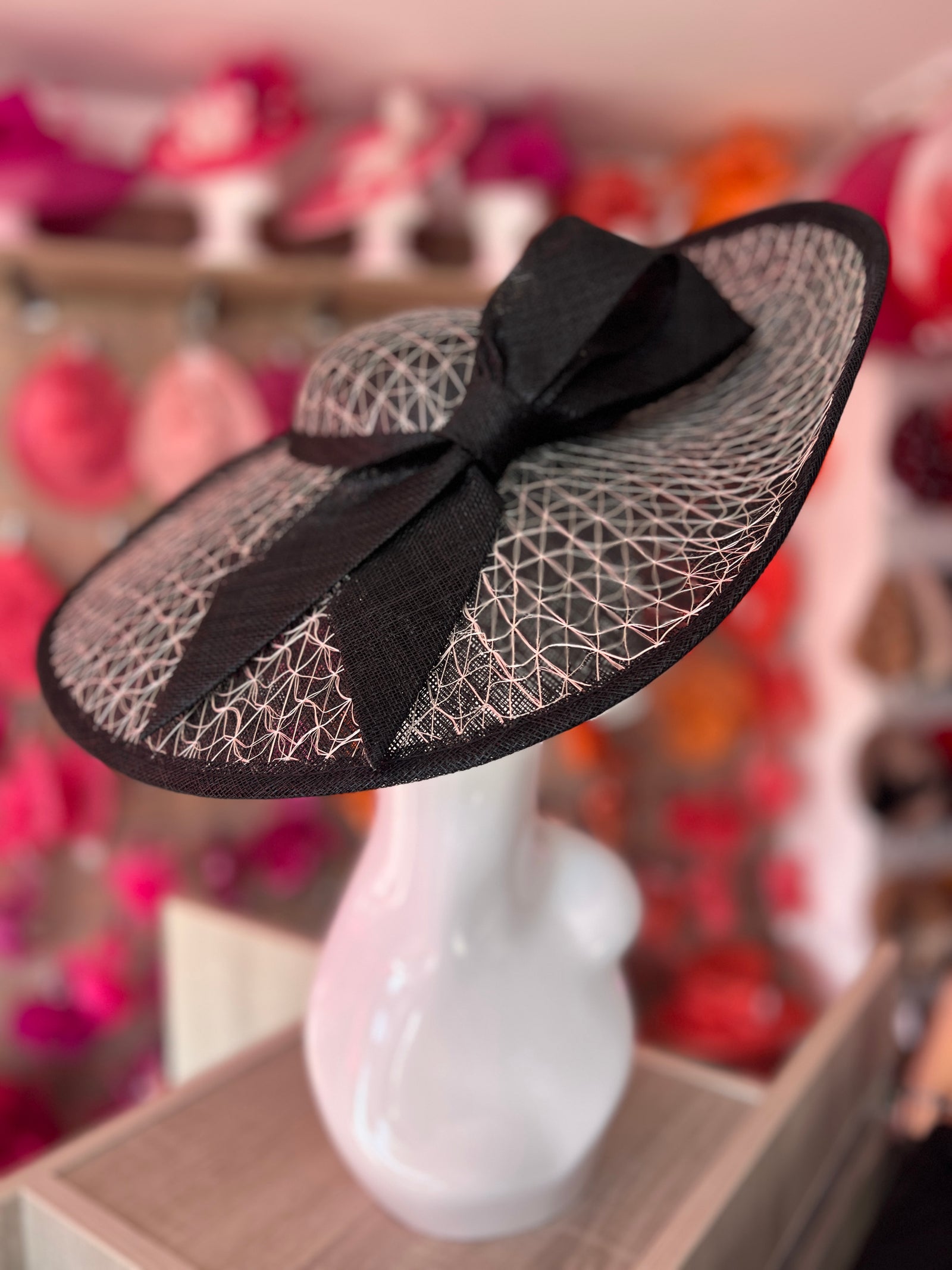Luxury Black & Champagne Large Hatinator With Bow-Fascinators Direct