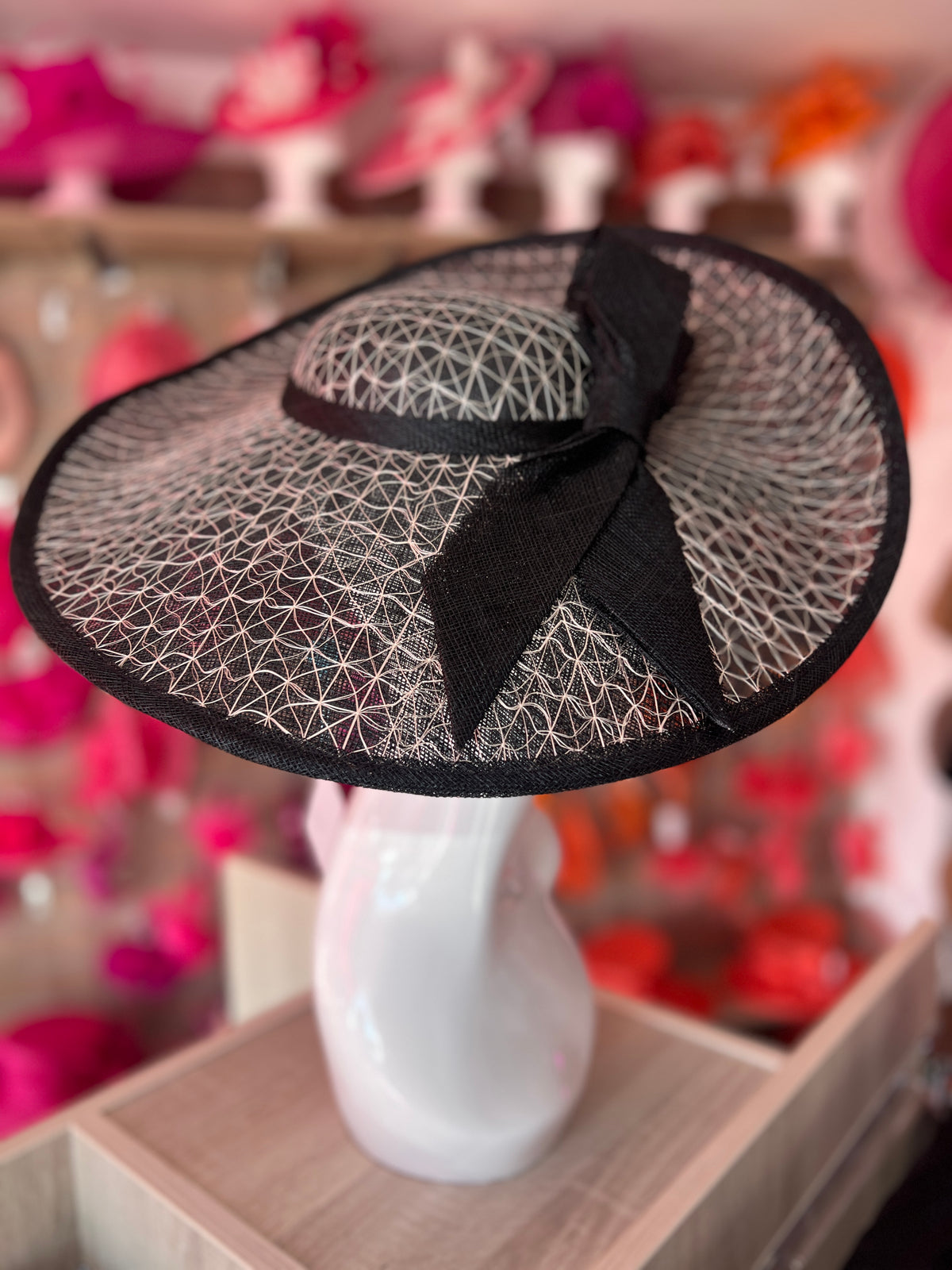 Luxury Black &amp; Champagne Large Hatinator With Bow-Fascinators Direct