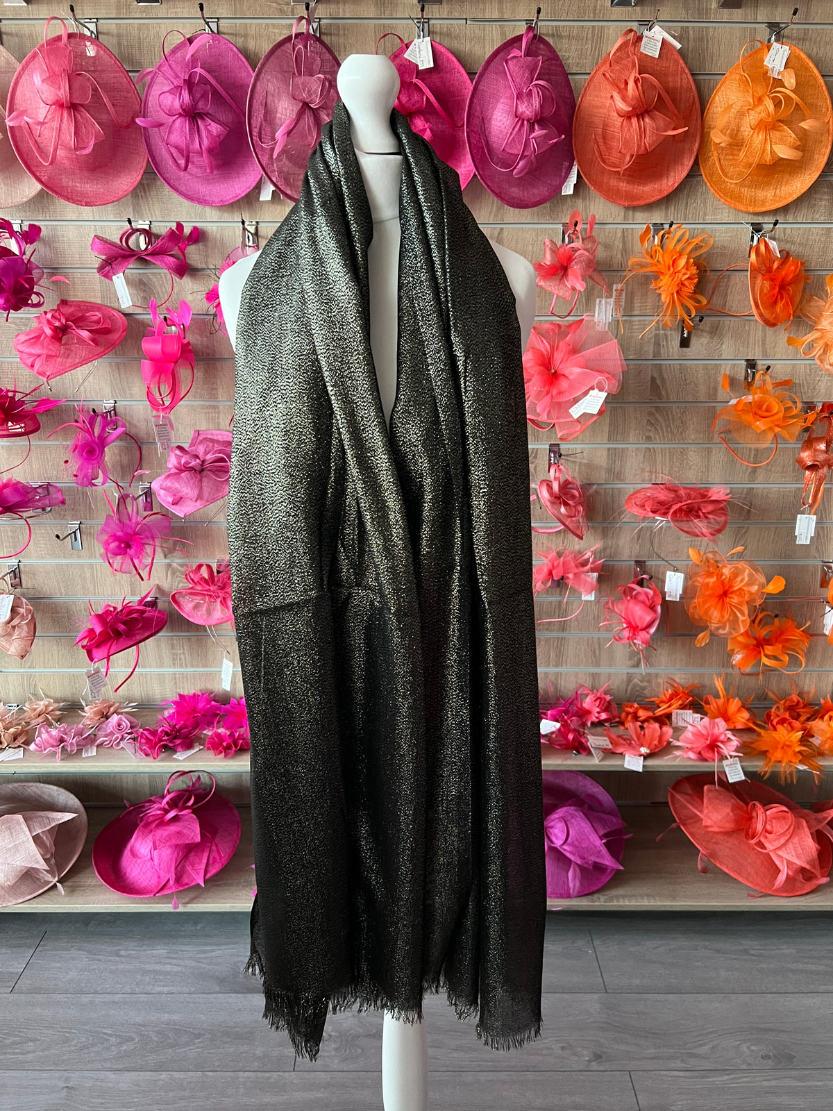 Luxury Black &amp; Gold Shimmer Scarf-Fascinators Direct