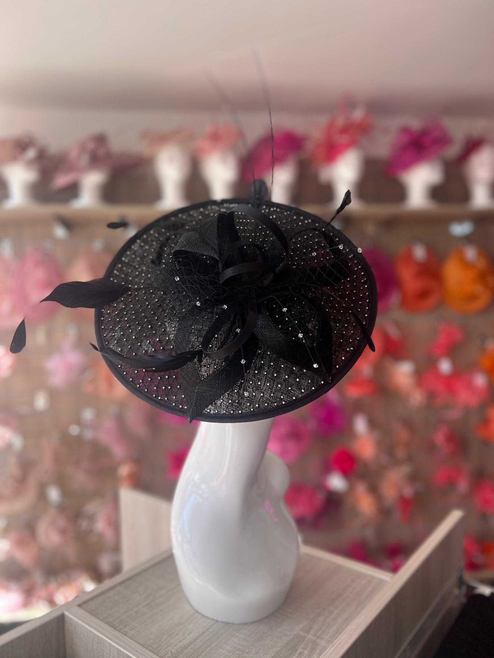 Luxury Black Hatinator with Crystal Mesh-Fascinators Direct