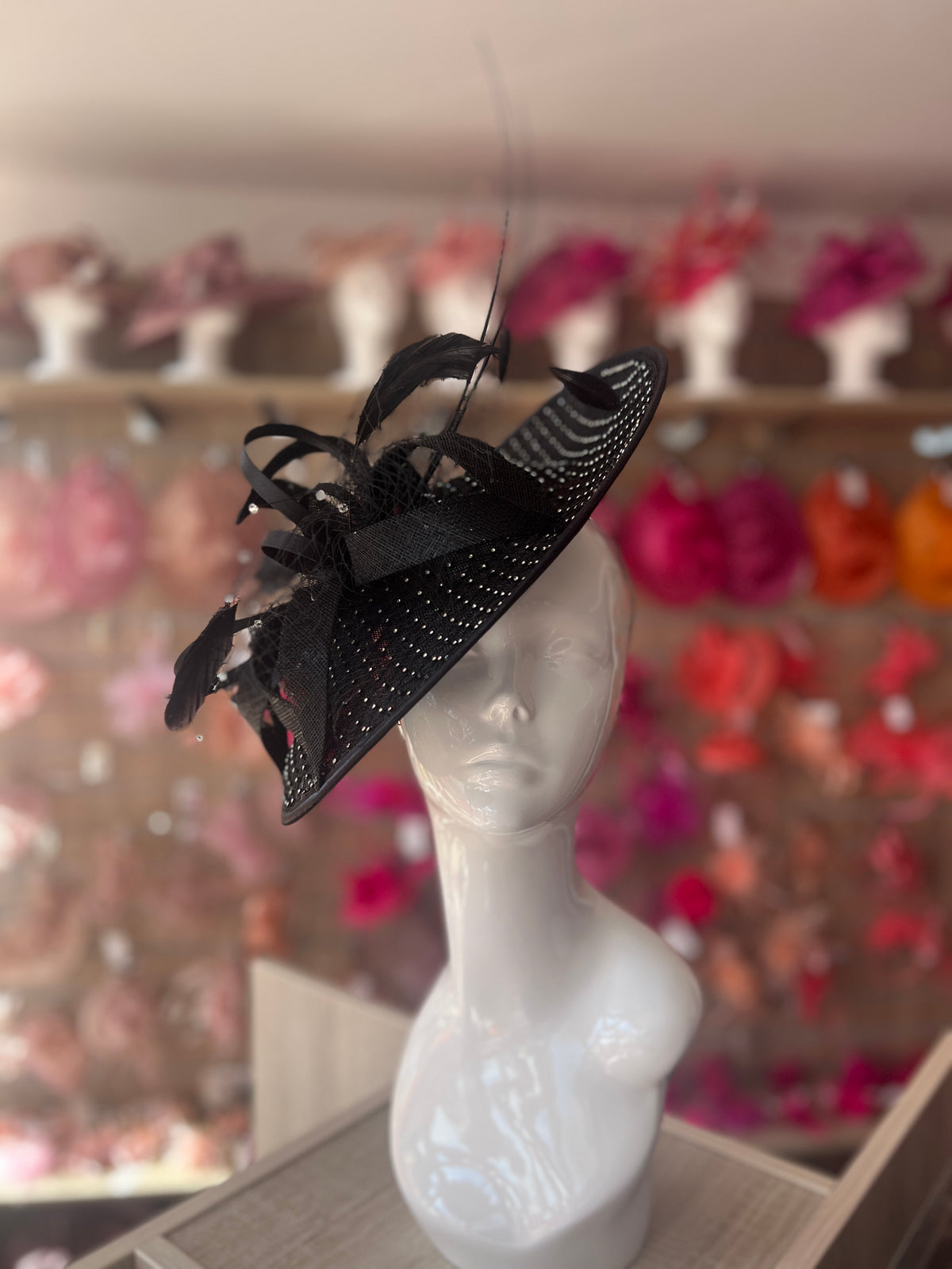 Luxury Black Hatinator with Crystal Mesh-Fascinators Direct