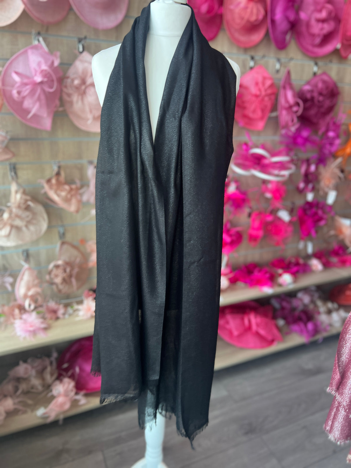 Luxury Black Shimmer Scarf-Fascinators Direct